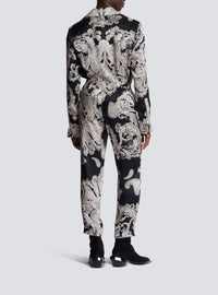 Pantalon à imprimé paisley en soie - Noir