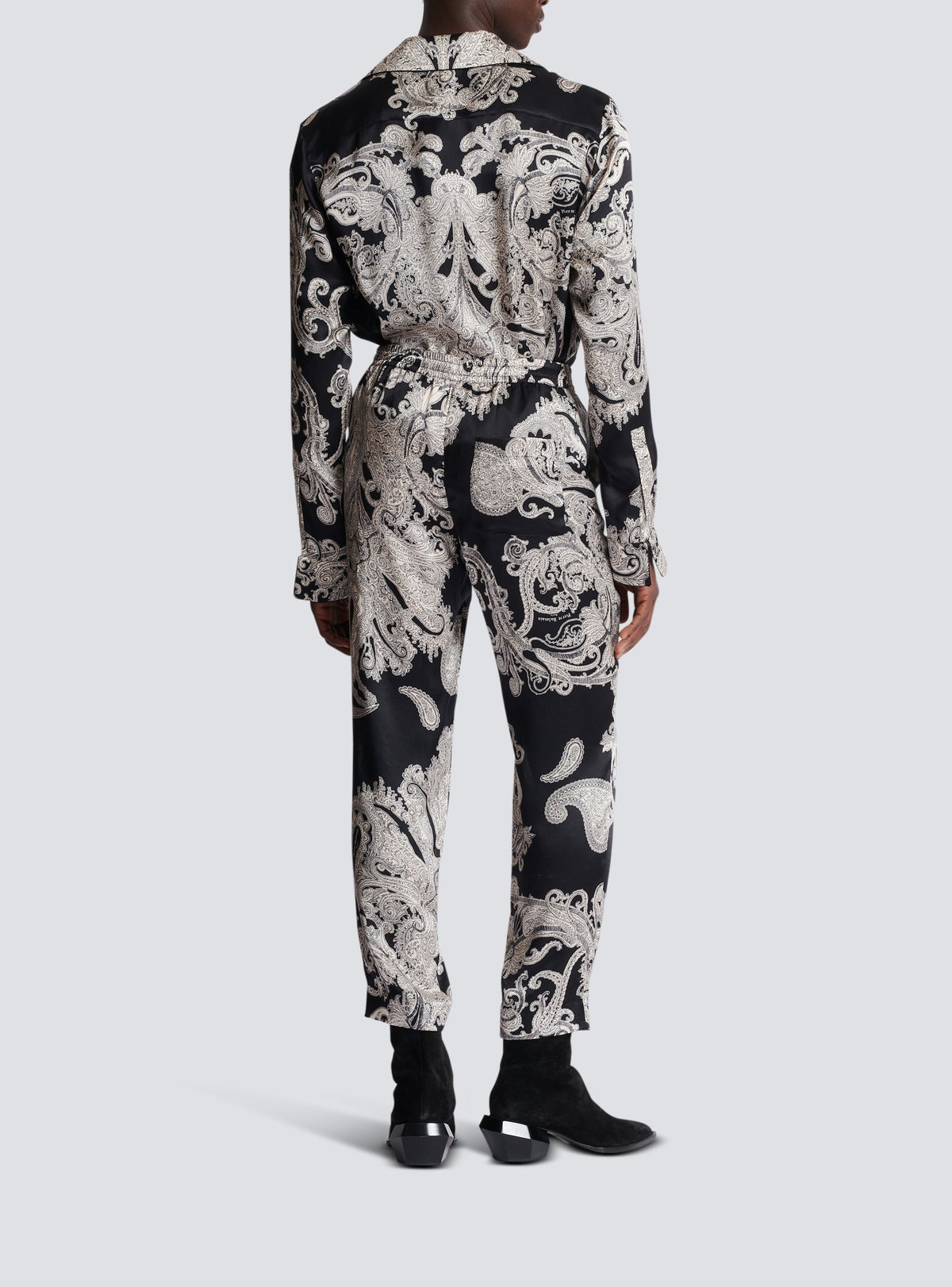 Pantalon à imprimé paisley en soie - Noir