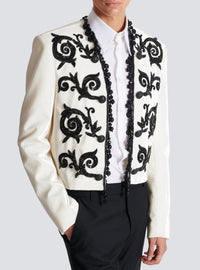 Embroidered velvet spencer jacket - White & Black