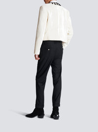 Embroidered velvet spencer jacket - White & Black