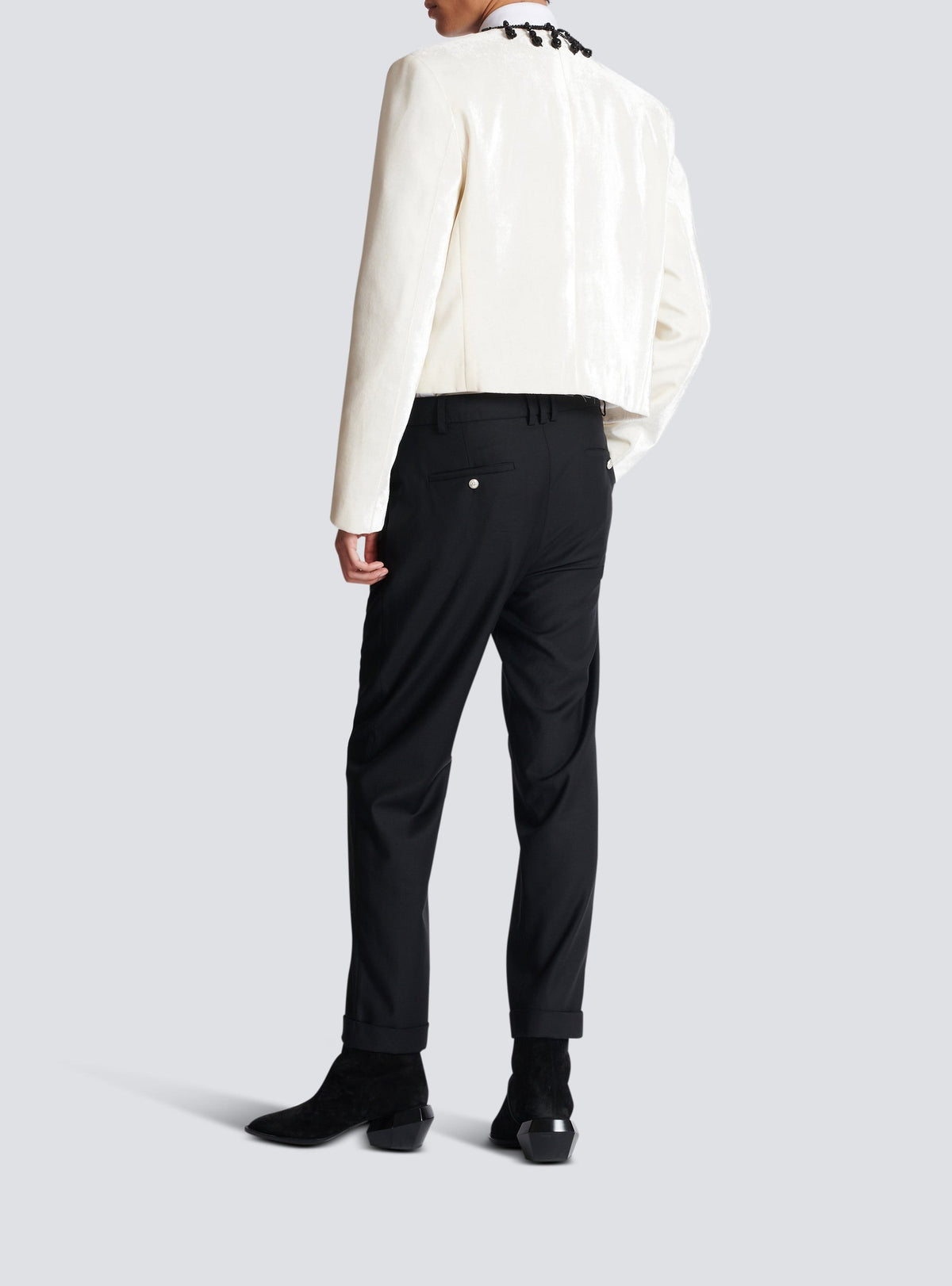 Embroidered velvet spencer jacket - White & Black