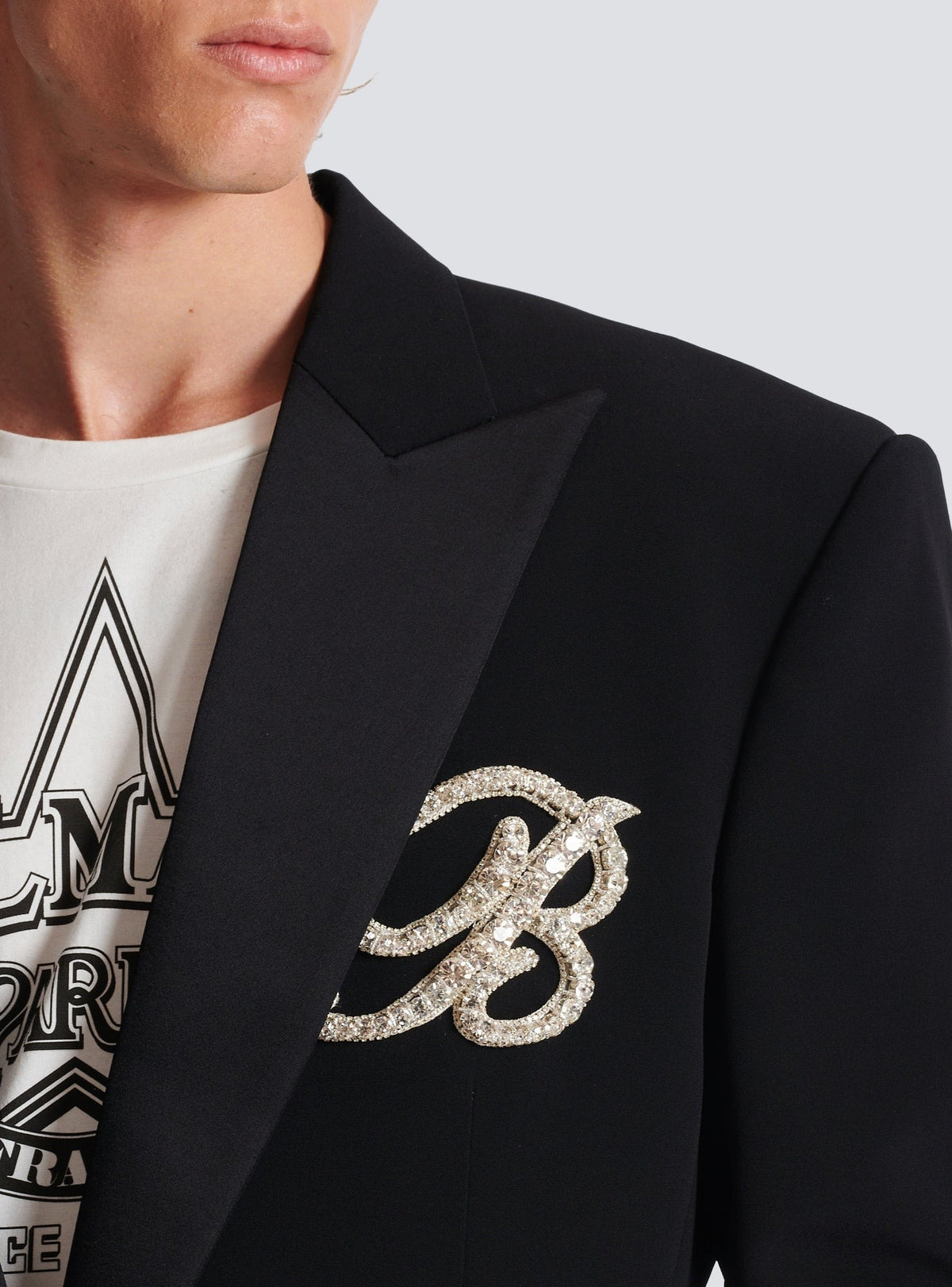 Veste 1 bouton en crêpe et satin - Noir & Cristal