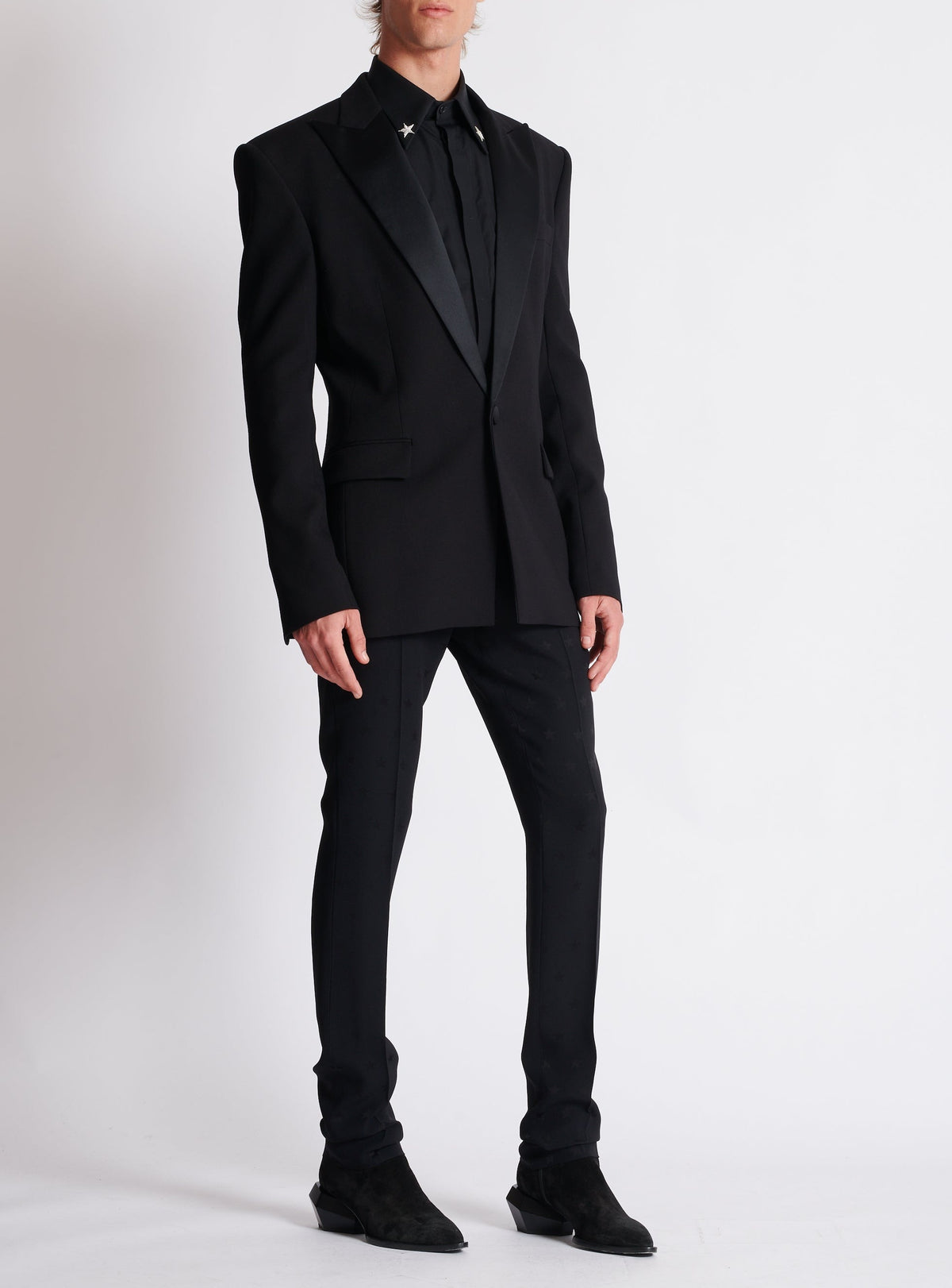 Veste à simple boutonnage en crêpe - Noir & Noir