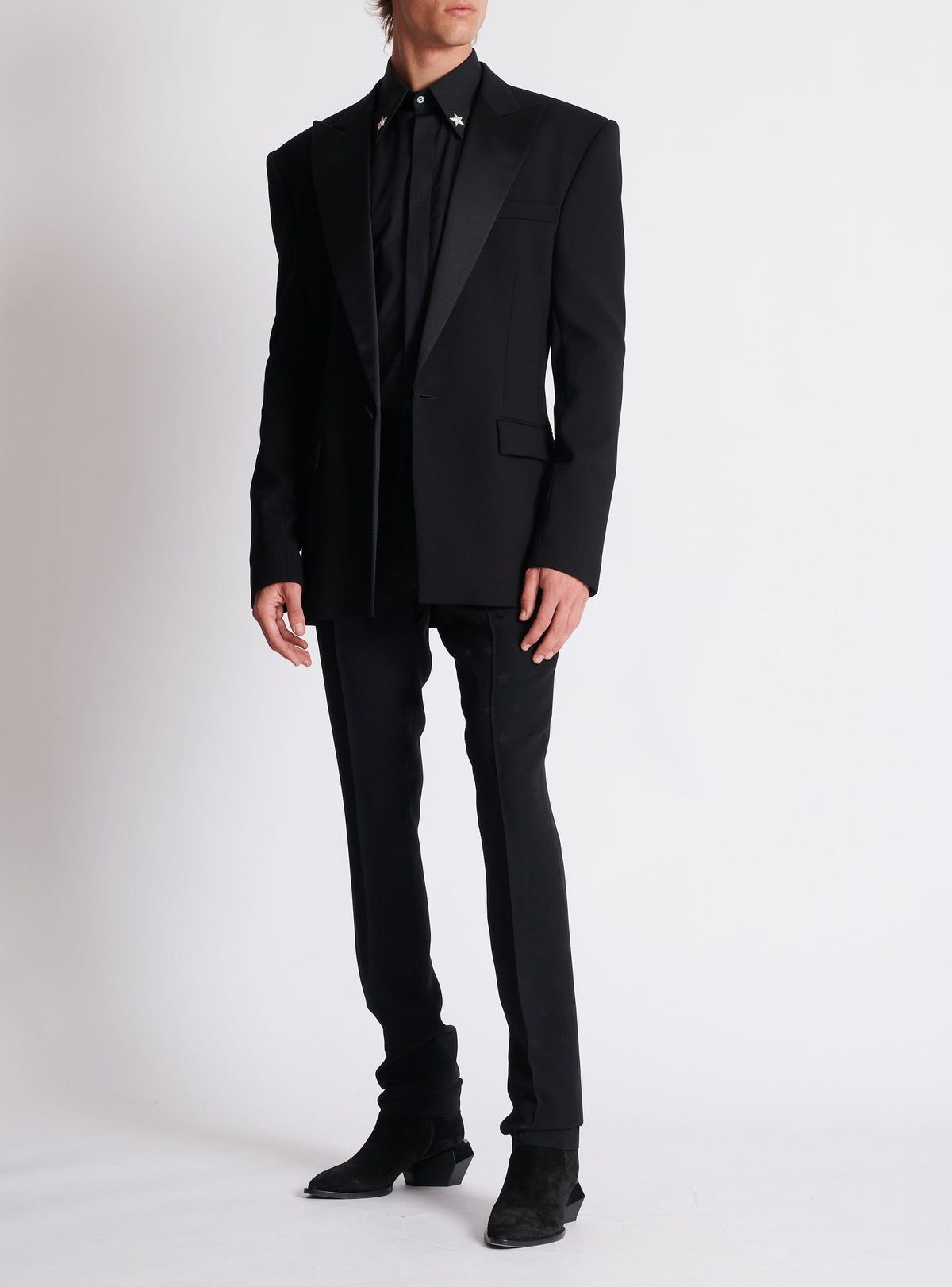 Veste à simple boutonnage en crêpe - Noir & Noir