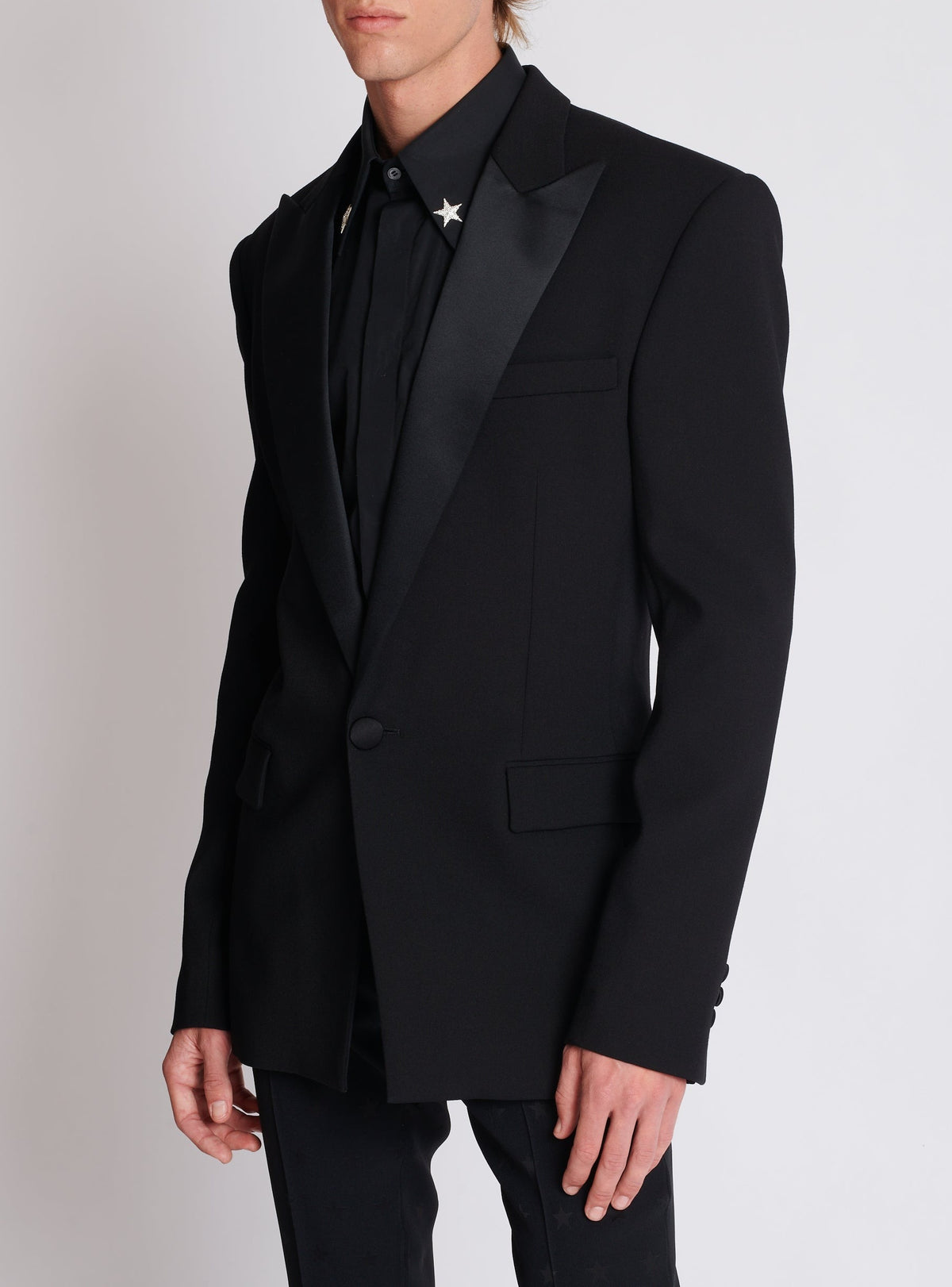Veste à simple boutonnage en crêpe - Noir & Noir