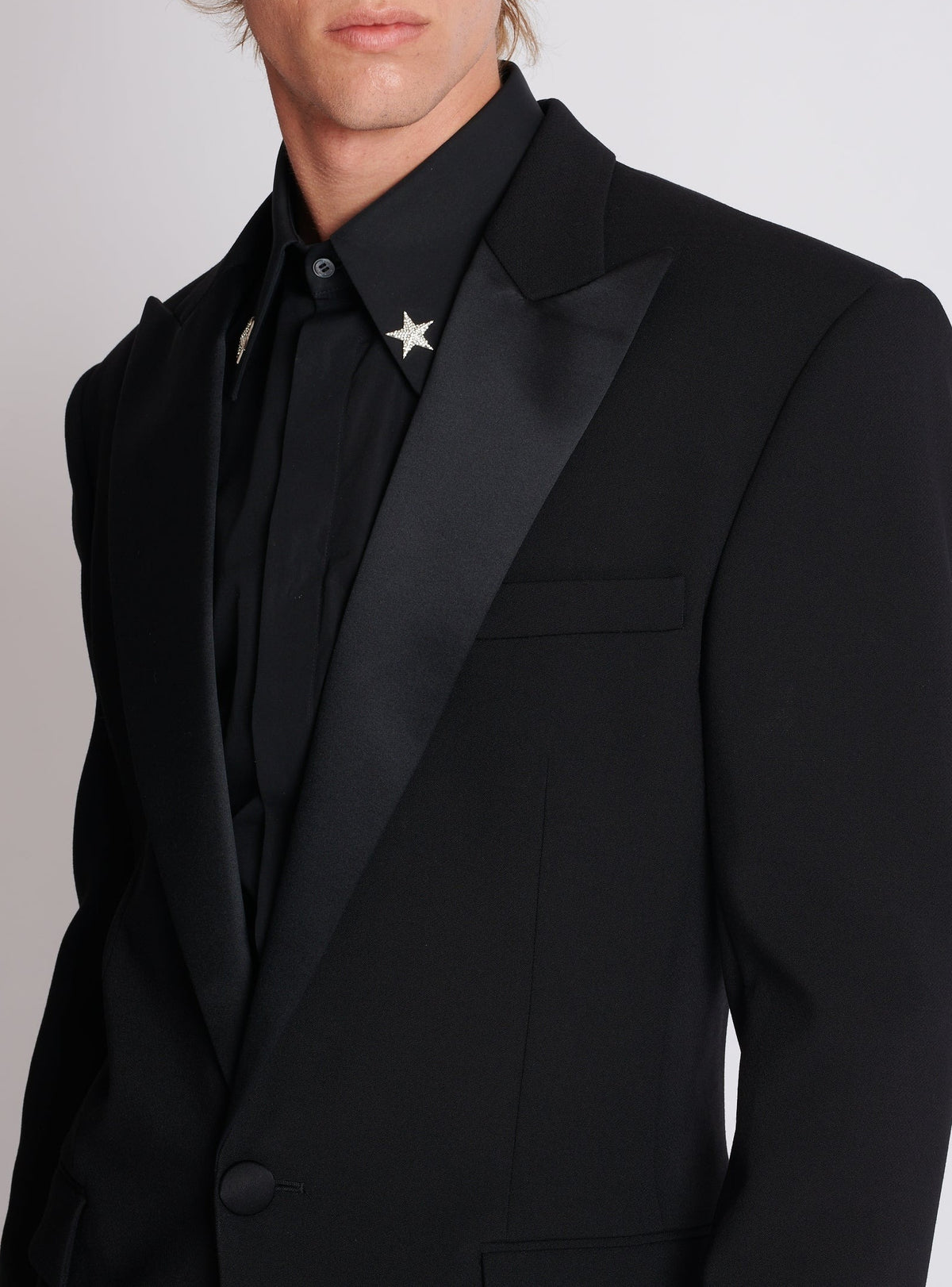 Veste à simple boutonnage en crêpe - Noir & Noir