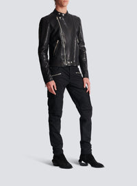Veste biker en cuir - Noir