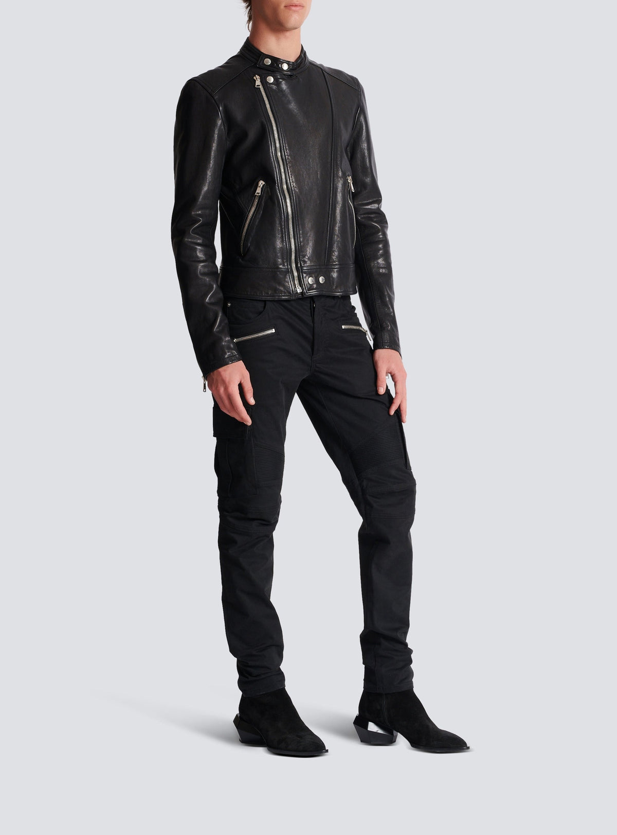Veste biker en cuir - Noir
