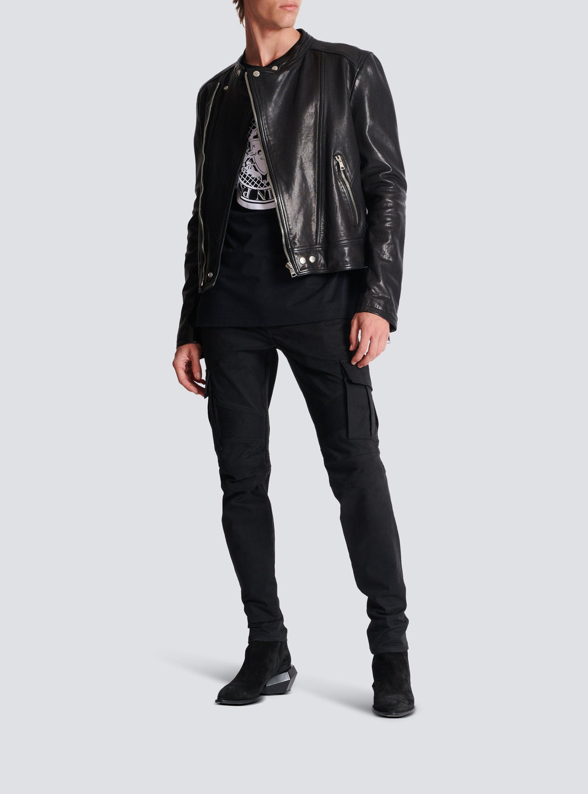 Veste biker en cuir - Noir