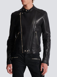 Veste biker en cuir - Noir