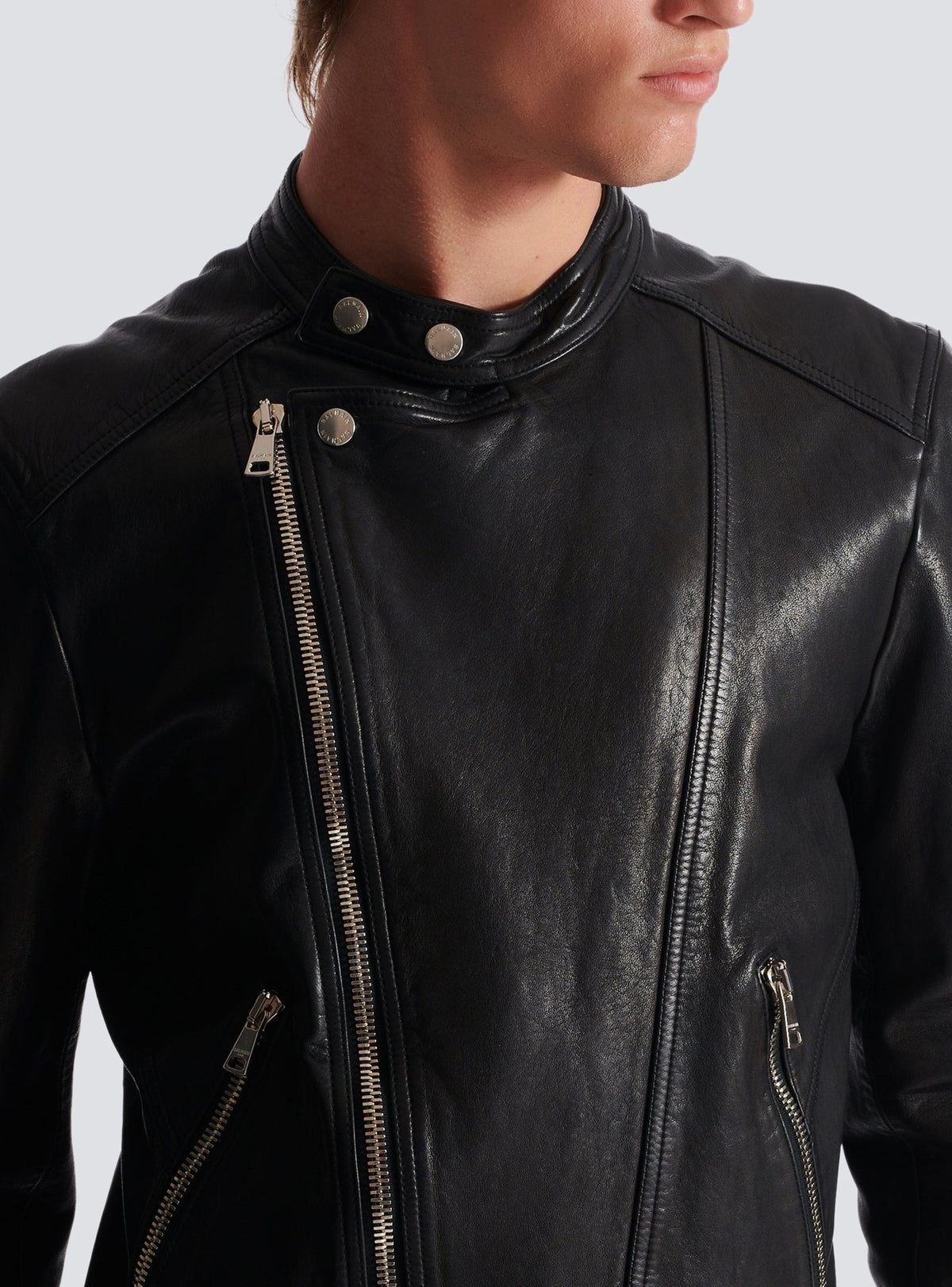 Veste biker en cuir - Noir