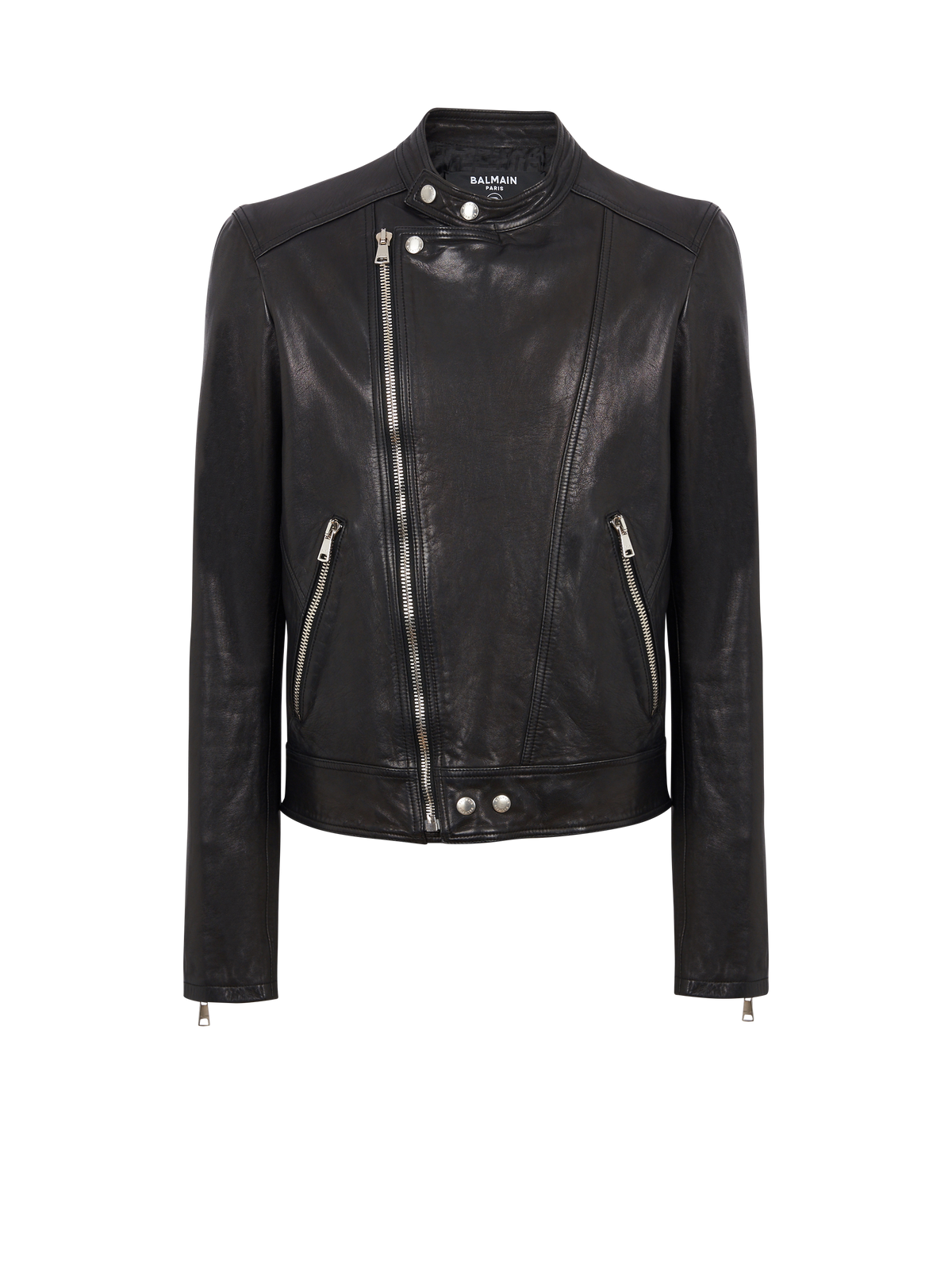Veste biker en cuir zippée - Noir