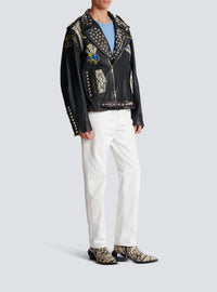 Western leather biker jacket - Black