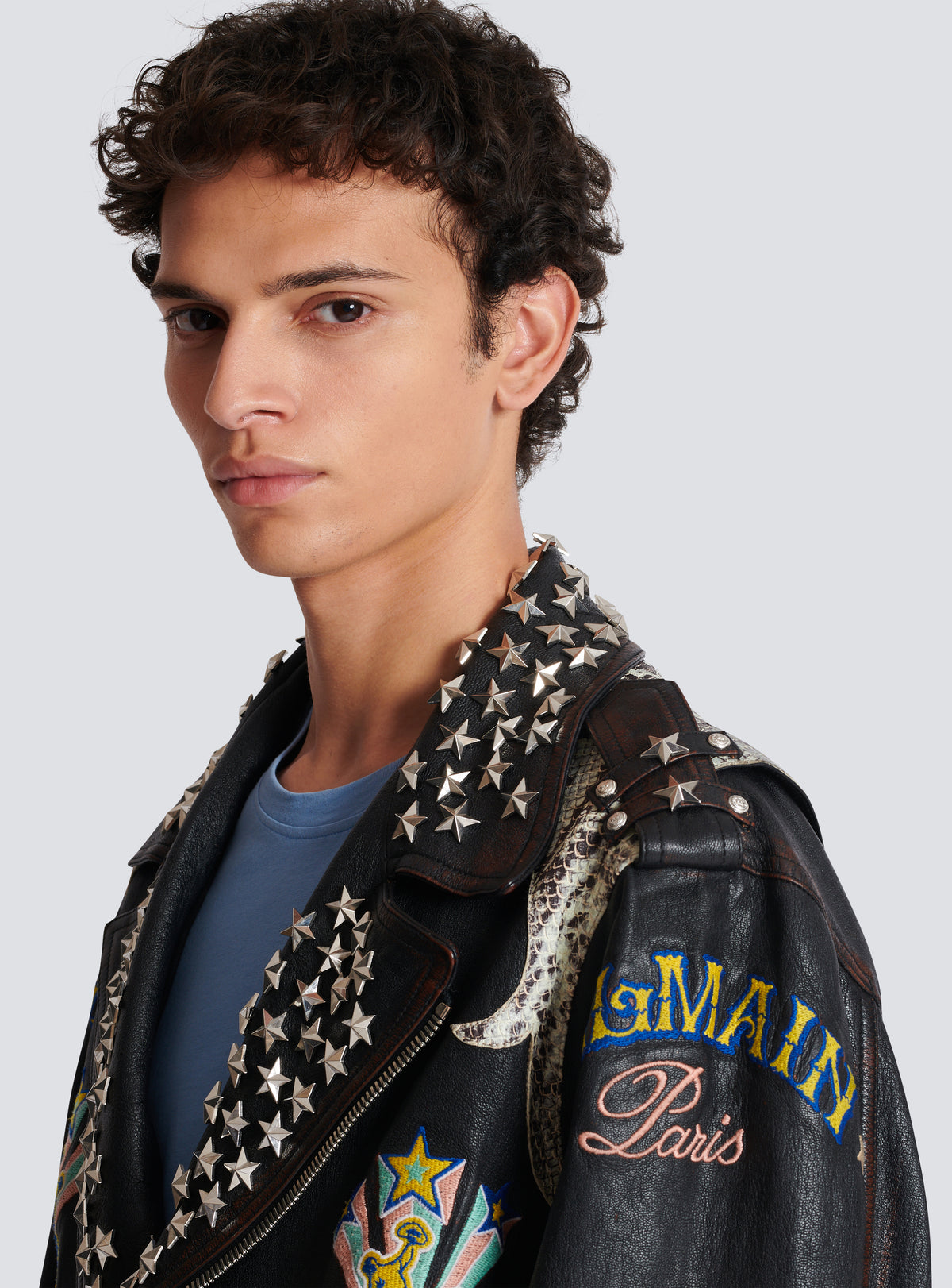 Veste biker balmain western en cuir - Noir