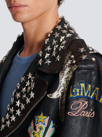 Western leather biker jacket - Black
