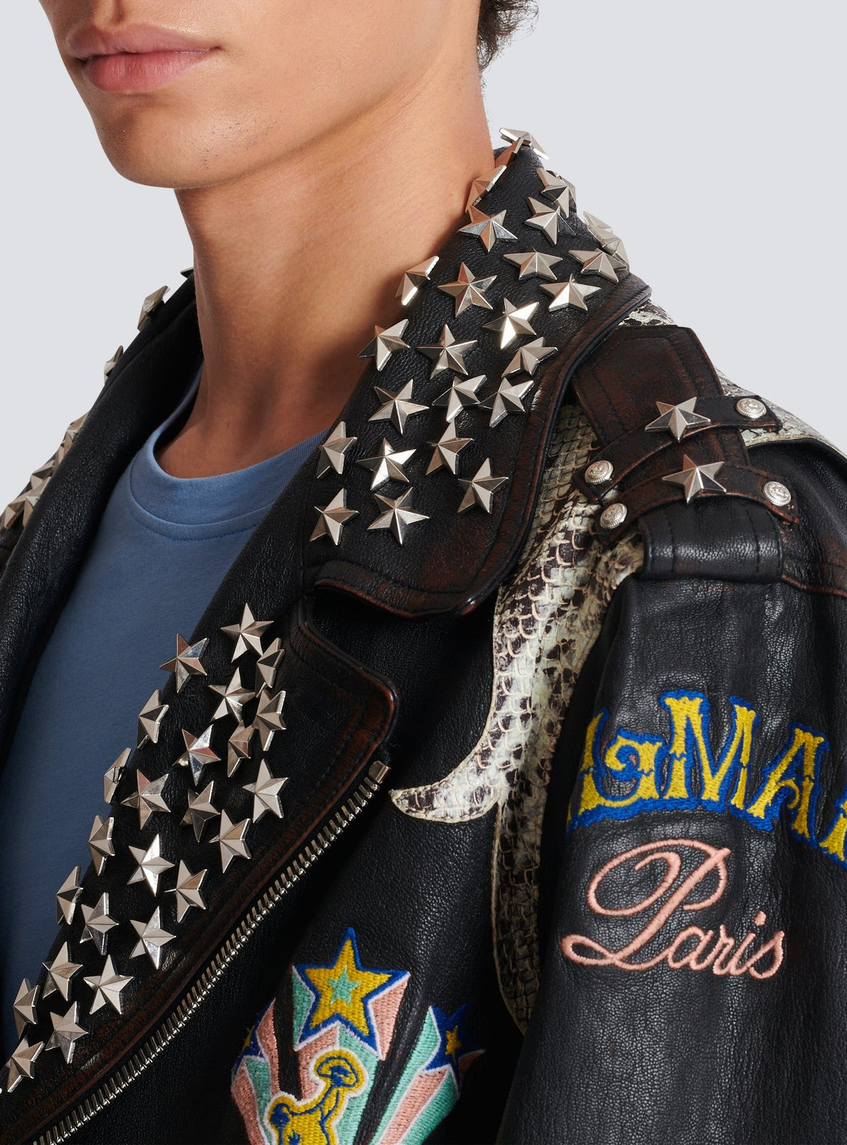 Western leather biker jacket - Black