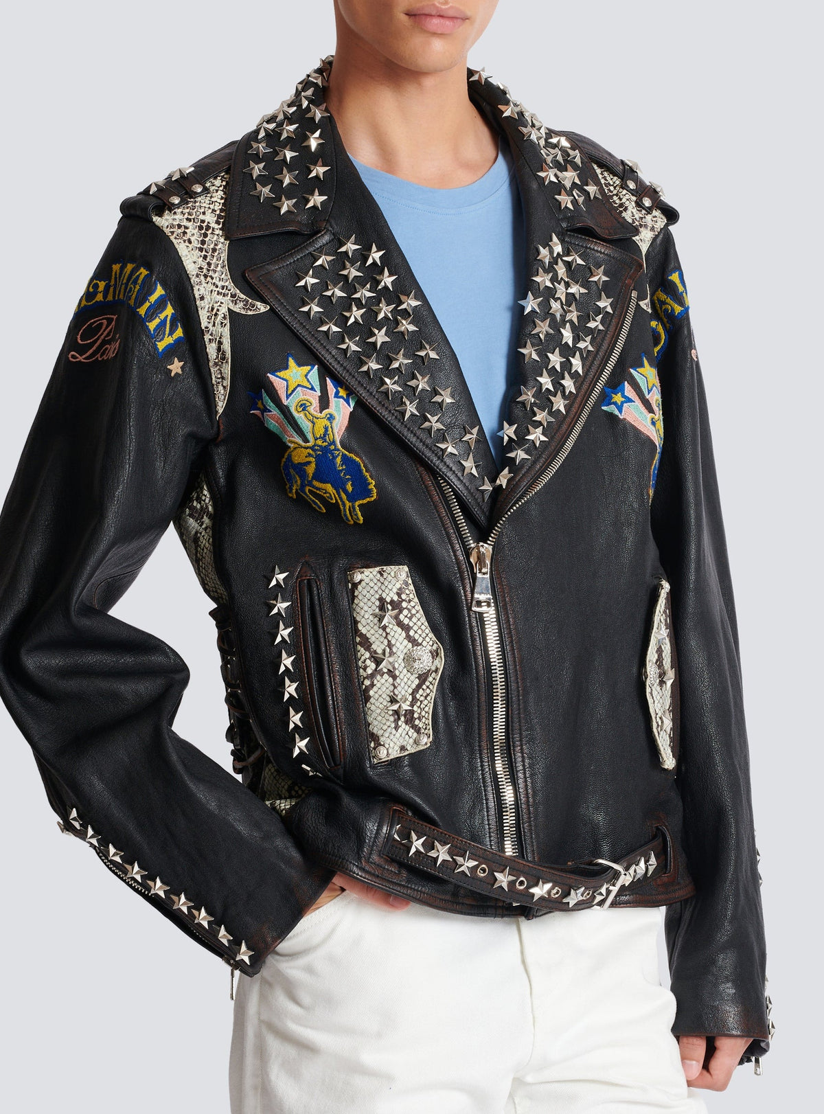 Western leather biker jacket - Black