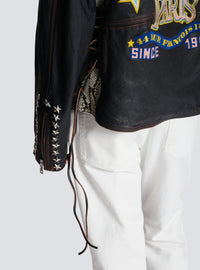 Veste biker balmain western en cuir - Noir