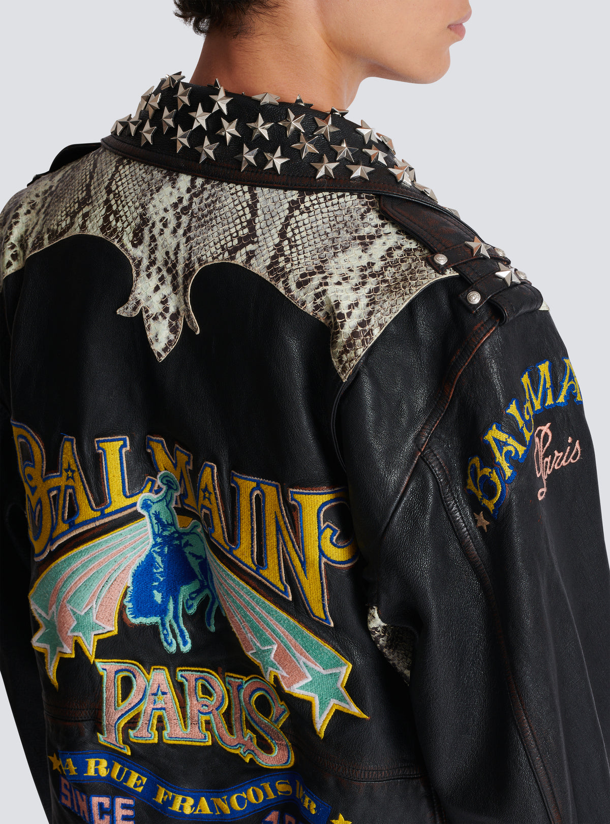 Veste biker balmain western en cuir - Noir