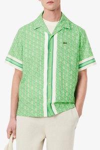 Chemise droite à manches courtes en monogramme - Marine & Blanc