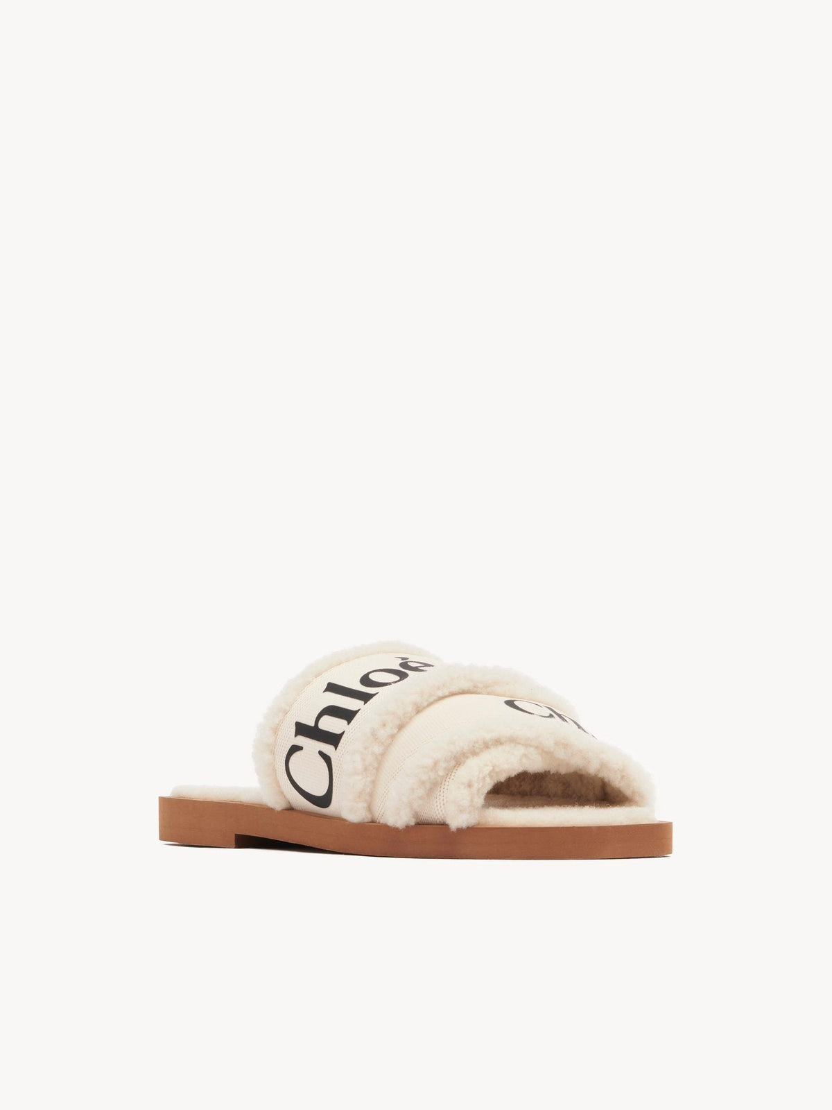 BASEPLUS_White SHEARLING FLAT SLIDE - White