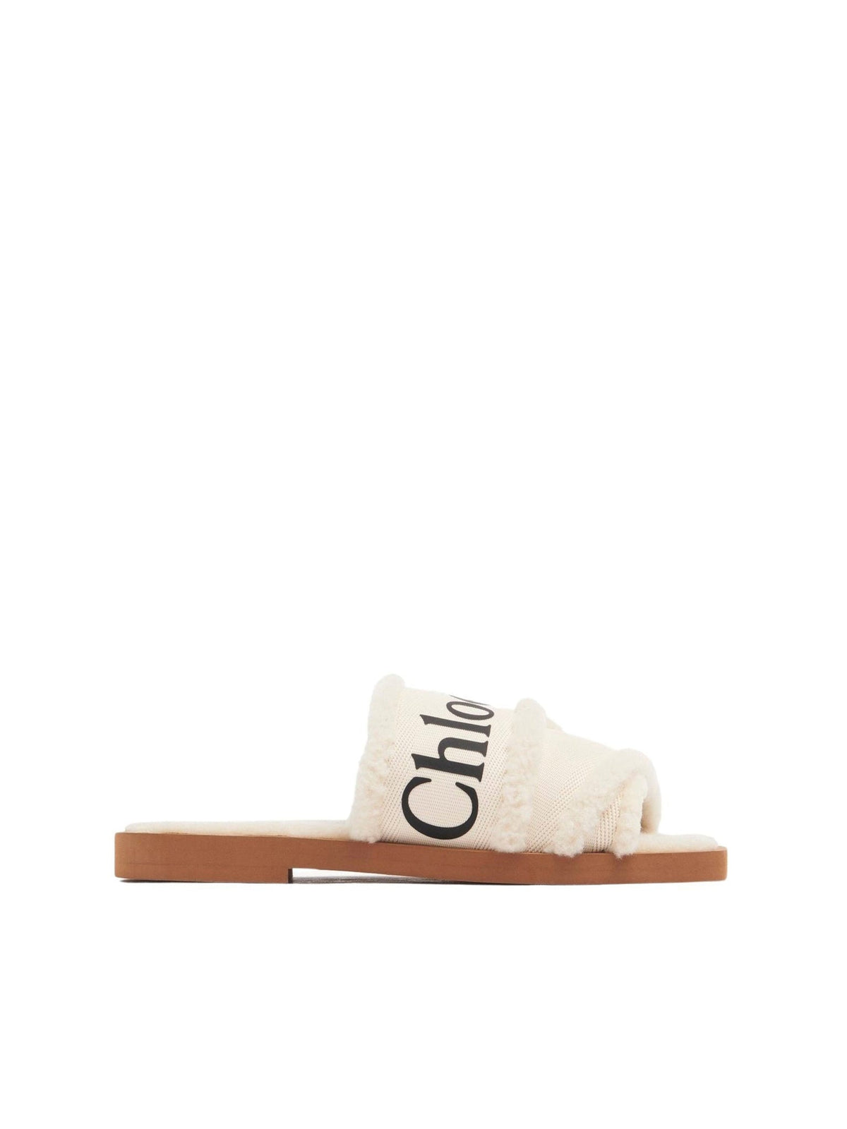 BASEPLUS_White SHEARLING FLAT SLIDE - White
