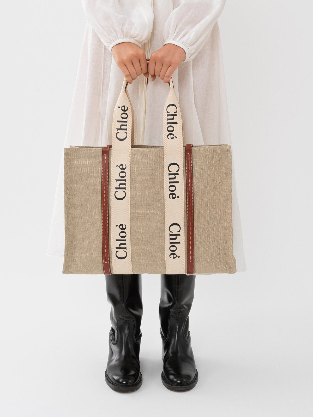 White & Brown LARGE TOTE - White & Brown