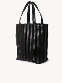 Grand sac cabas rayé en cuir - Black