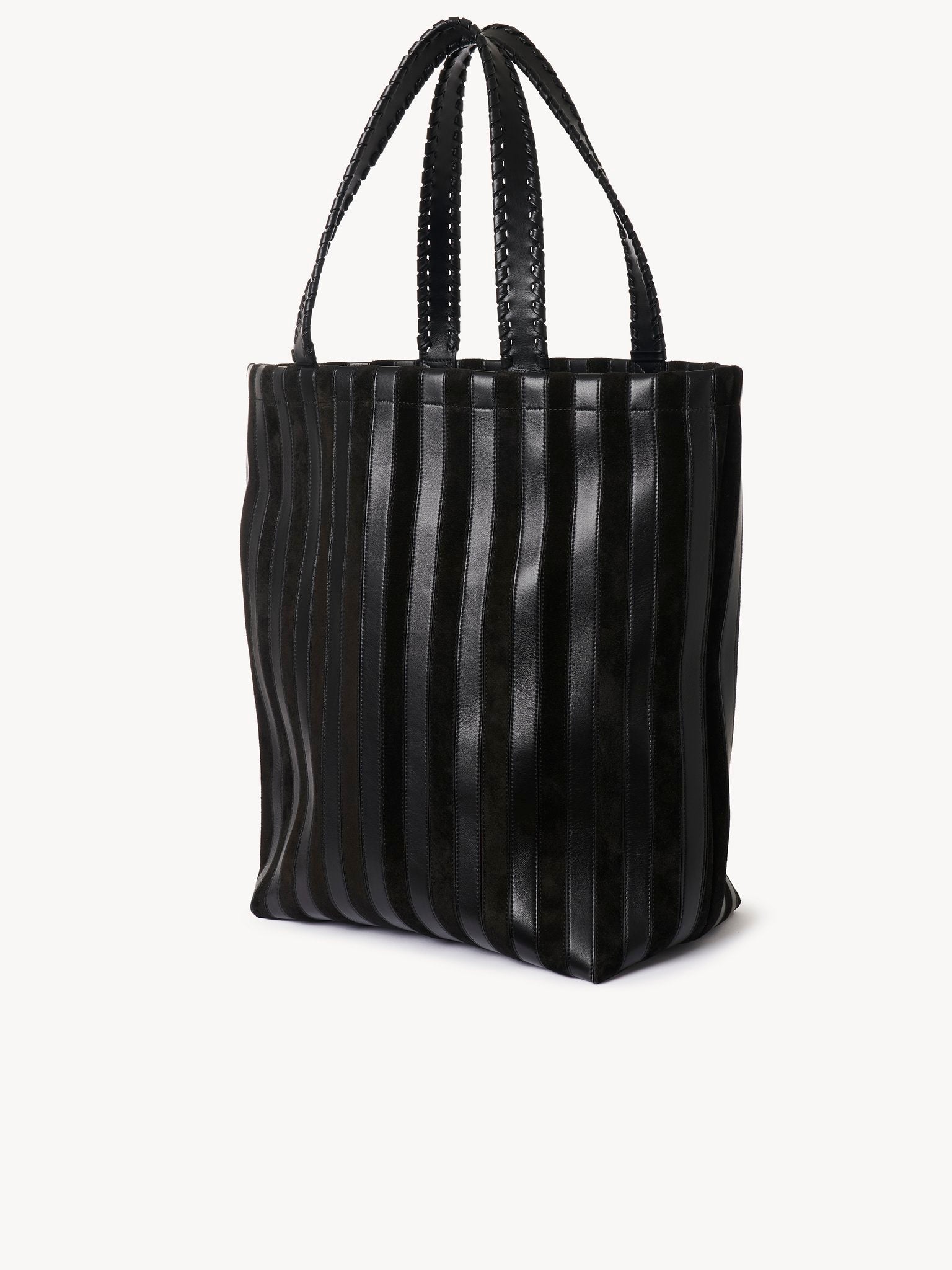 Grand sac cabas rayé en cuir - Black