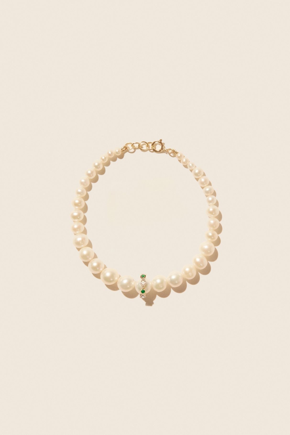 Chelsea N°2 bracelet in gold set with diamonds - Diamond & Emerald & Pearl