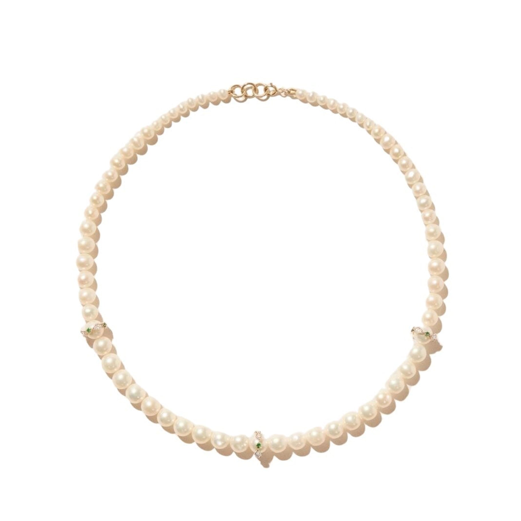 Chelsea N°2 necklace in yellow and white gold set with diamonds - Emerald & Pearl