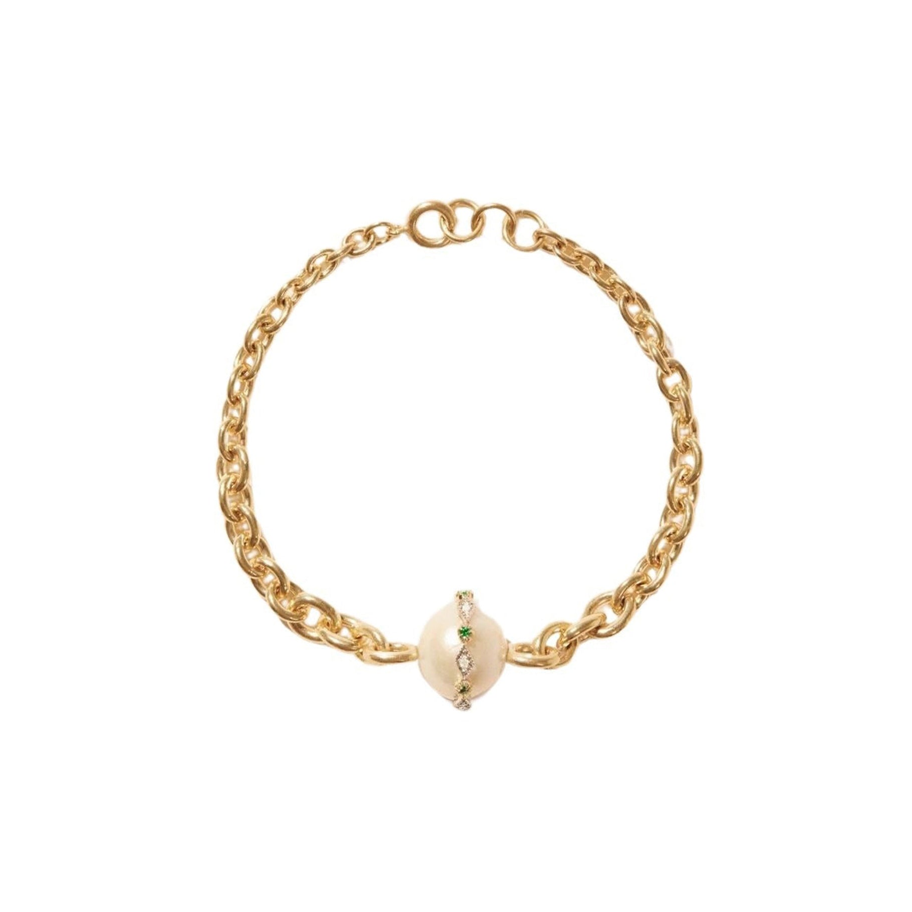 Chelsea N°3 Bracelet in Gold Set with Diamonds - Diamond & Emerald & Pearl