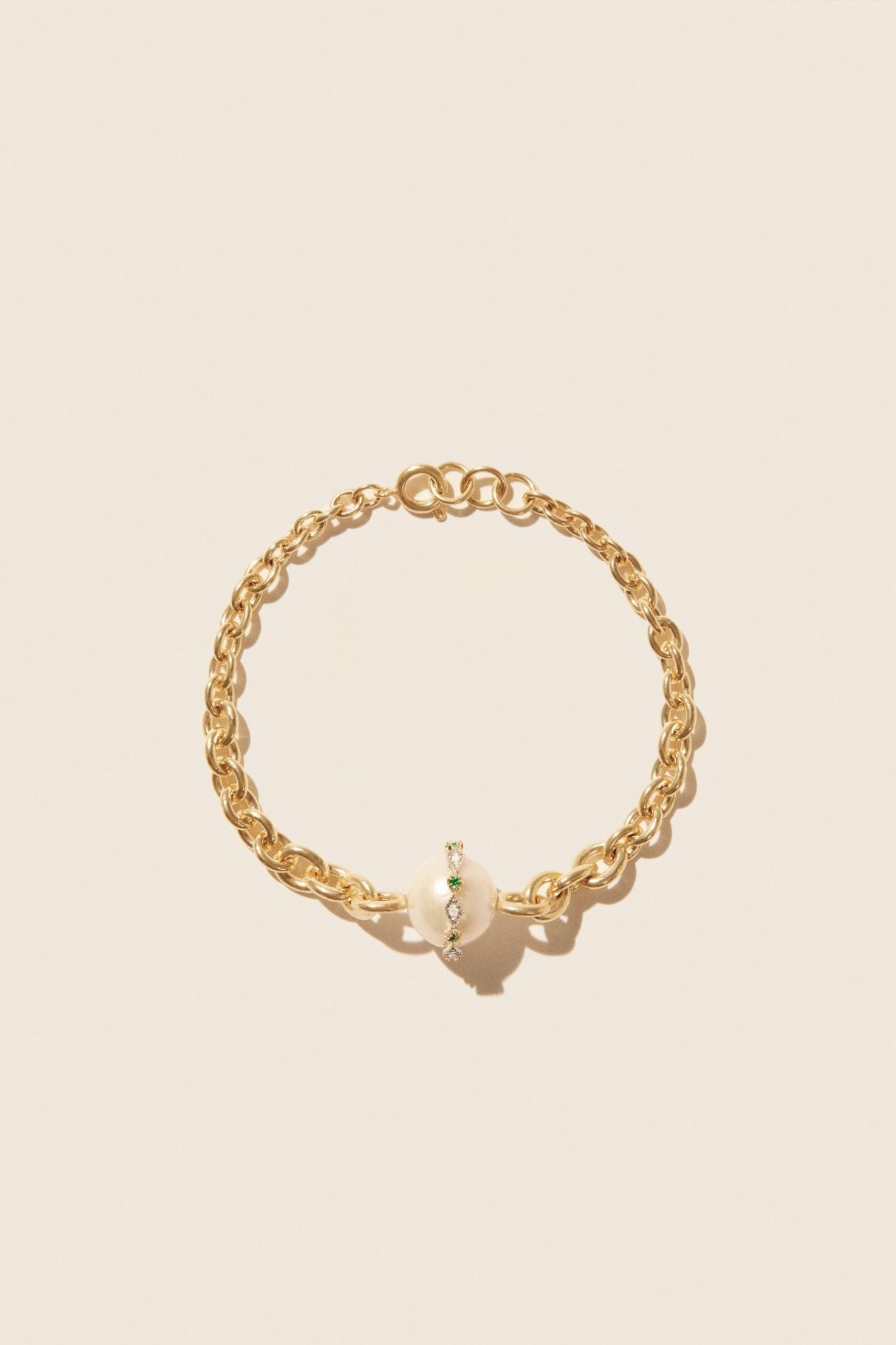 Chelsea N°3 Bracelet in Gold Set with Diamonds - Diamond & Emerald & Pearl