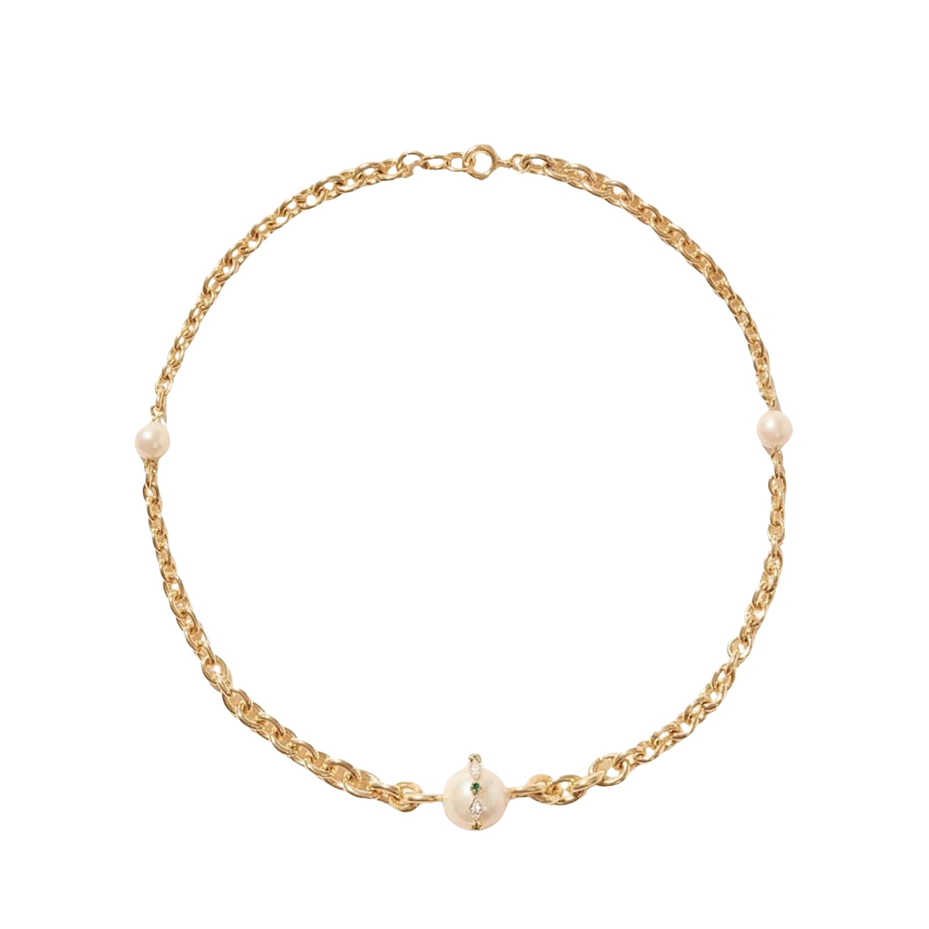 Chelsea N°3 necklace in yellow gold set with diamonds - Diamond & Emerald & Pearl