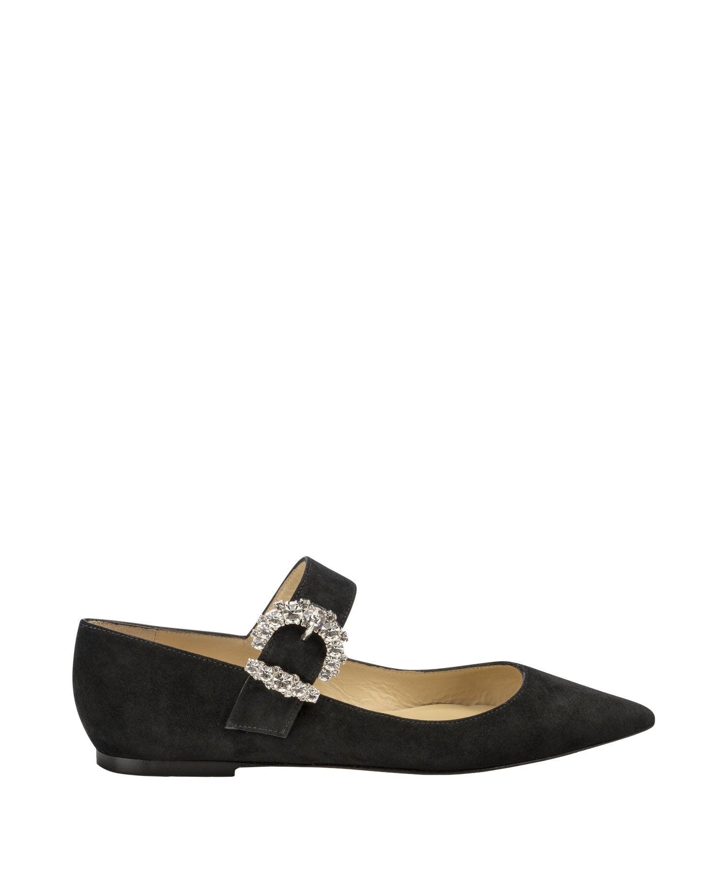 Ballerines Cheri avec boucle à cristaux en daim - Black