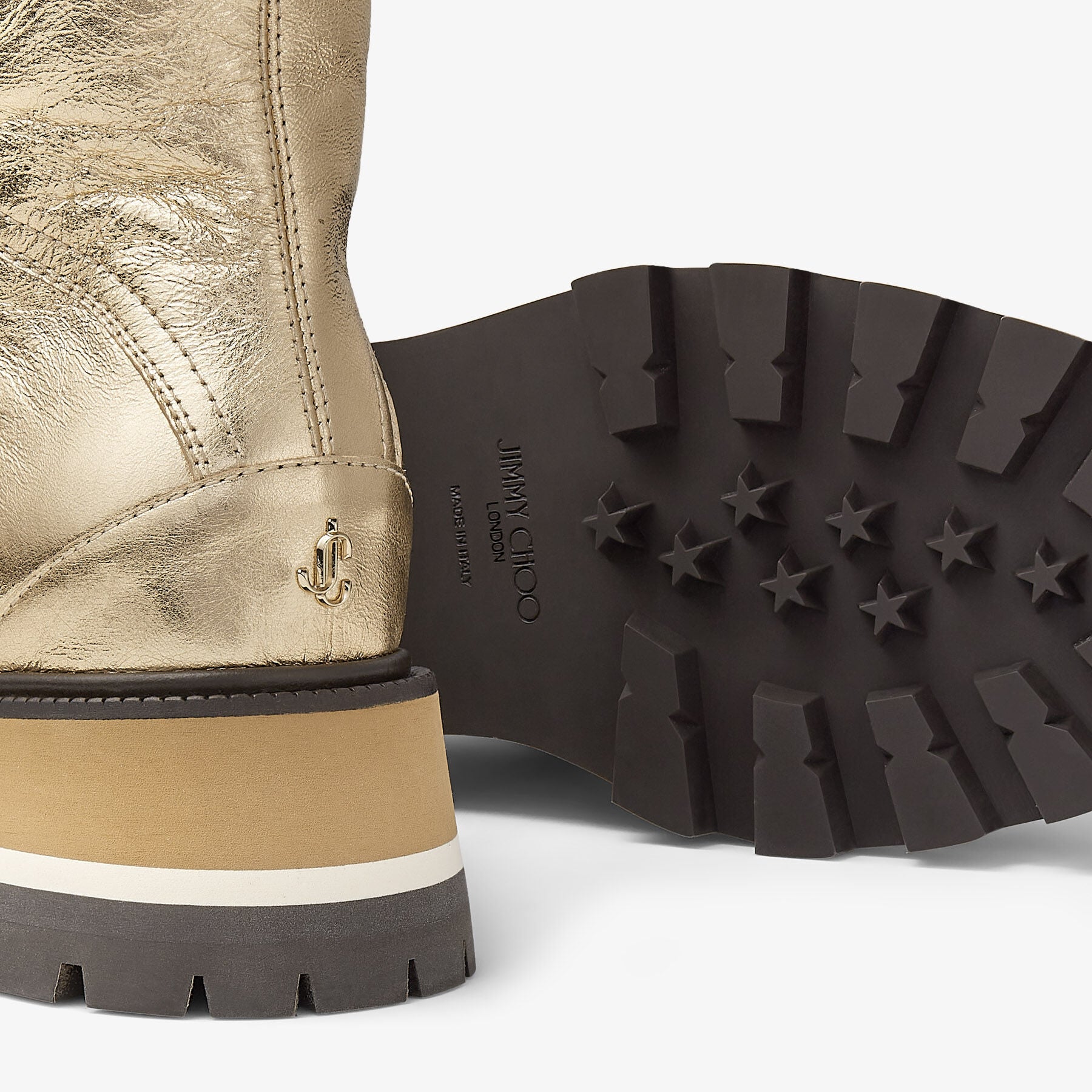 Bottines Chike en cuir métallisé avec liseré - Gold & Caramel