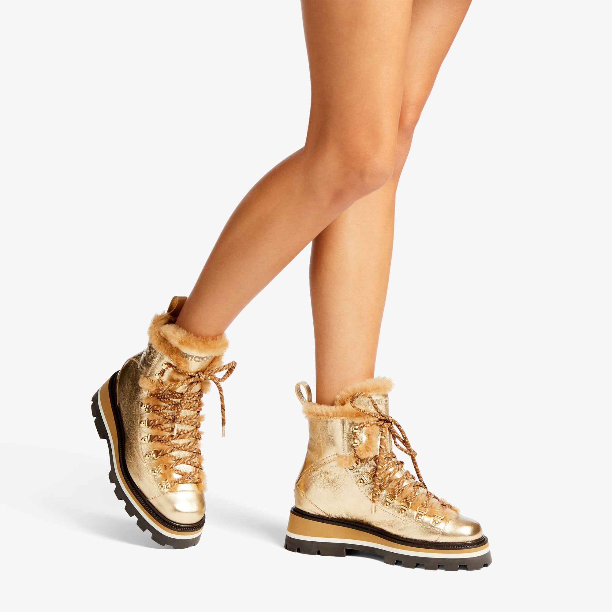 Bottines Chike en cuir métallisé avec liseré - Gold & Caramel