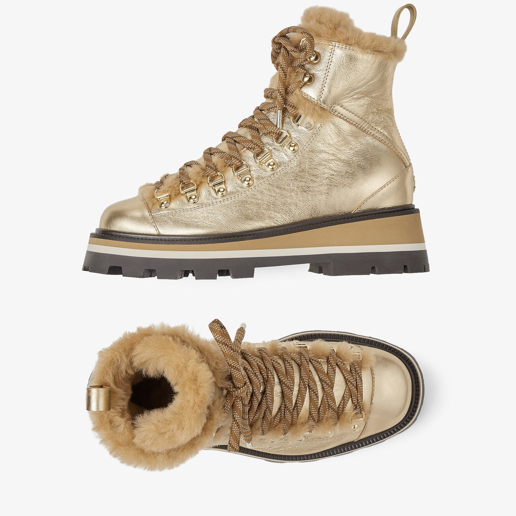 Bottines Chike en cuir métallisé avec liseré - Gold & Caramel