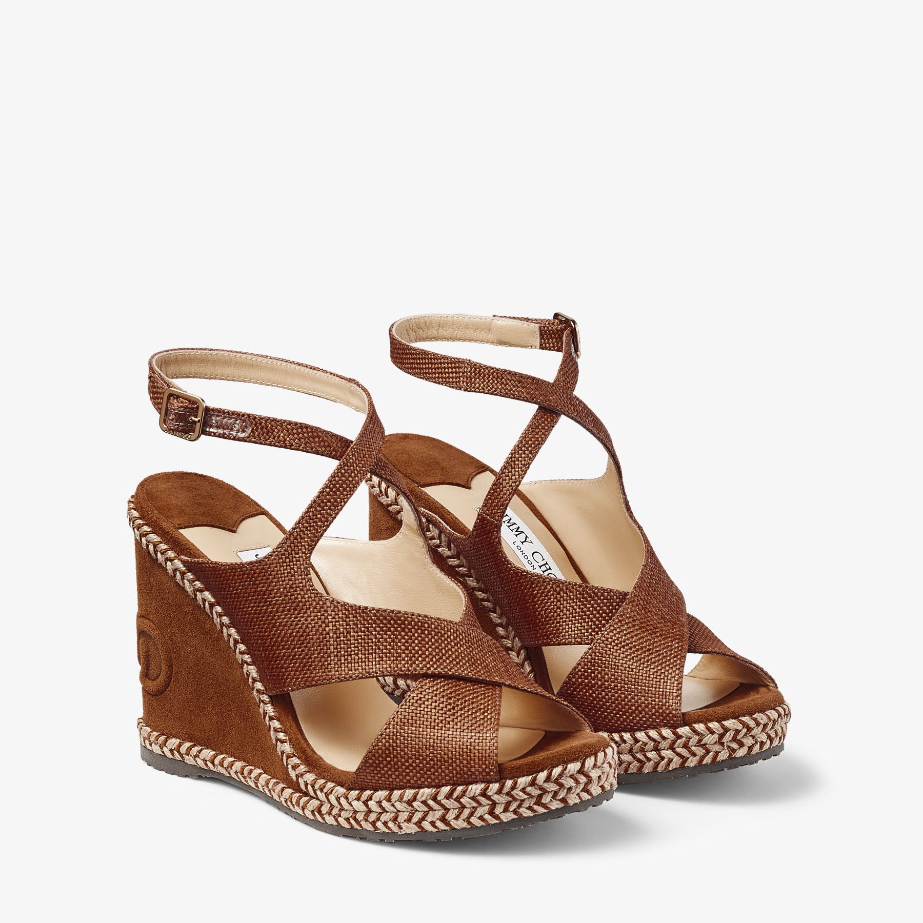 Sandales Choo à plateforme 120 en cuir et raphia - Tan