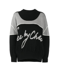 Pull en maille double face à logo - Charcoal Black