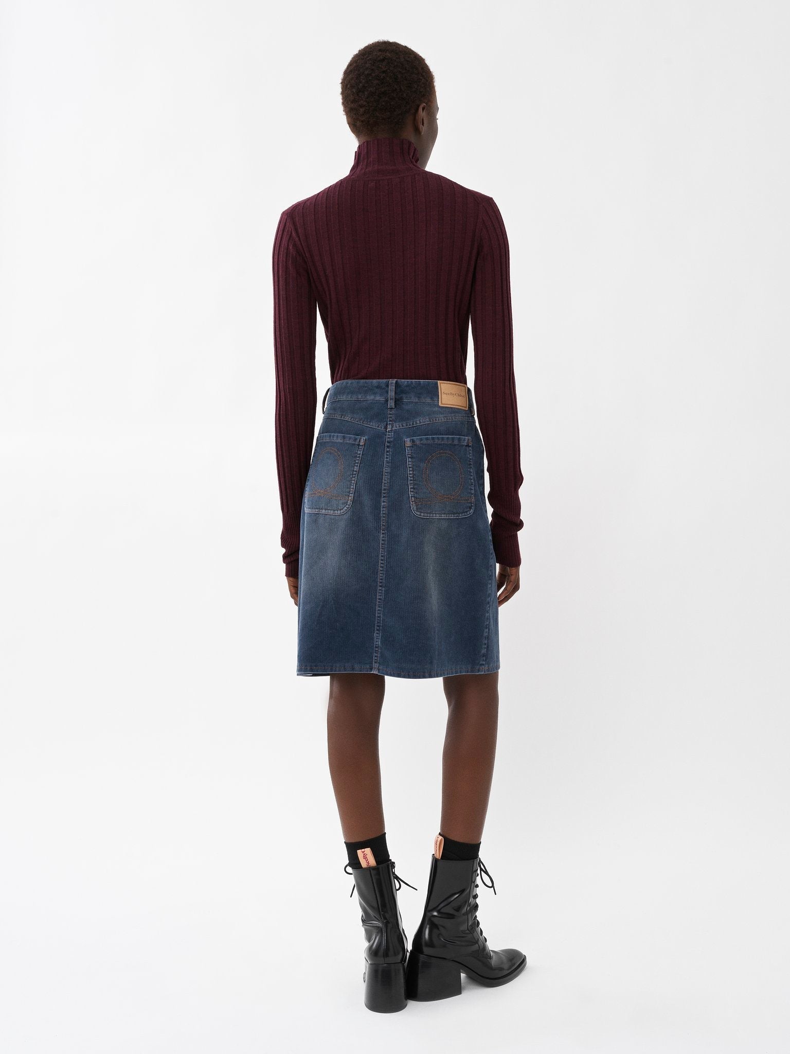 Jupe évasée denim à poches - Dusky Blue