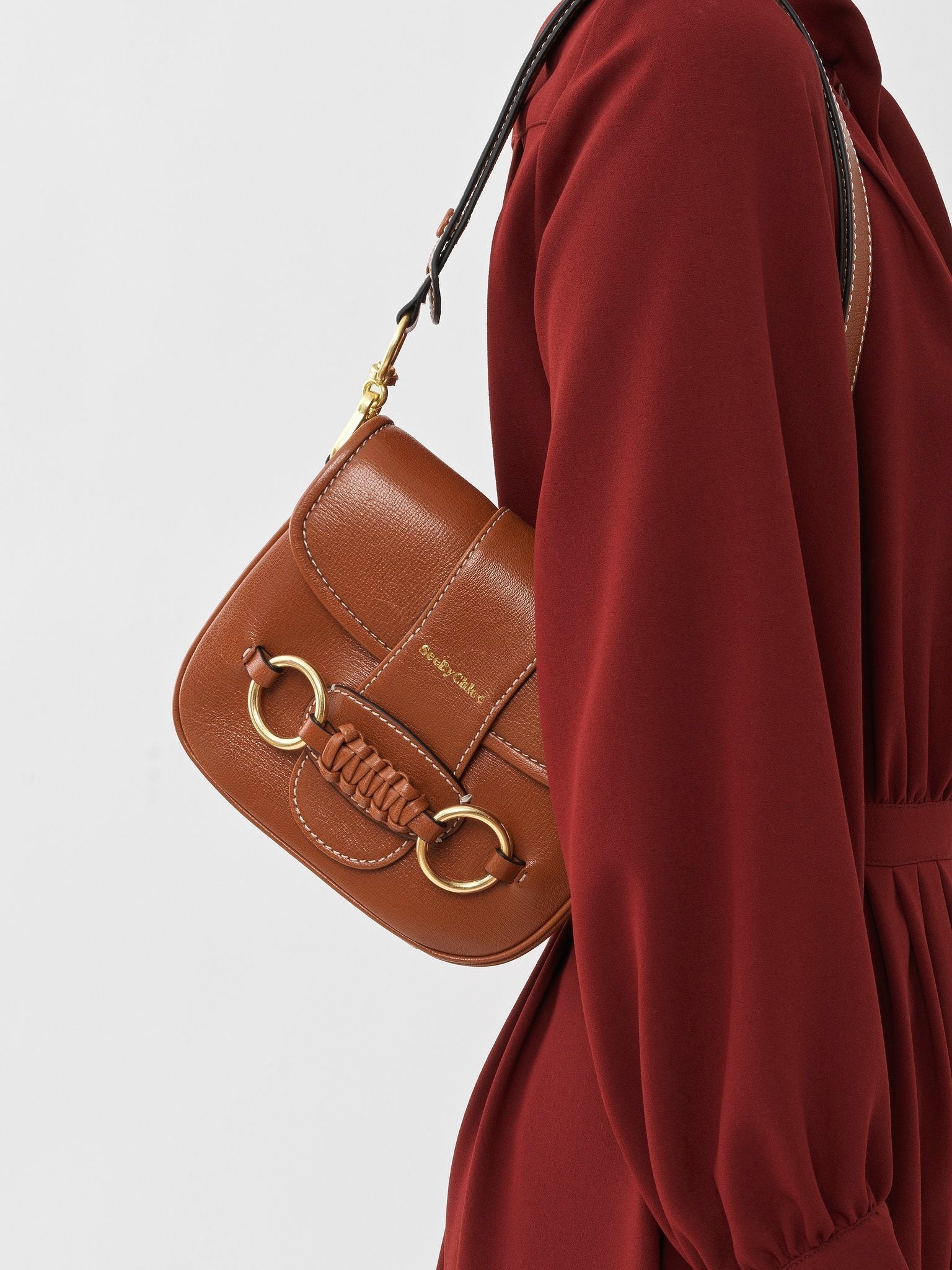 Sac porté épaule Saddie en cuir - Caramello