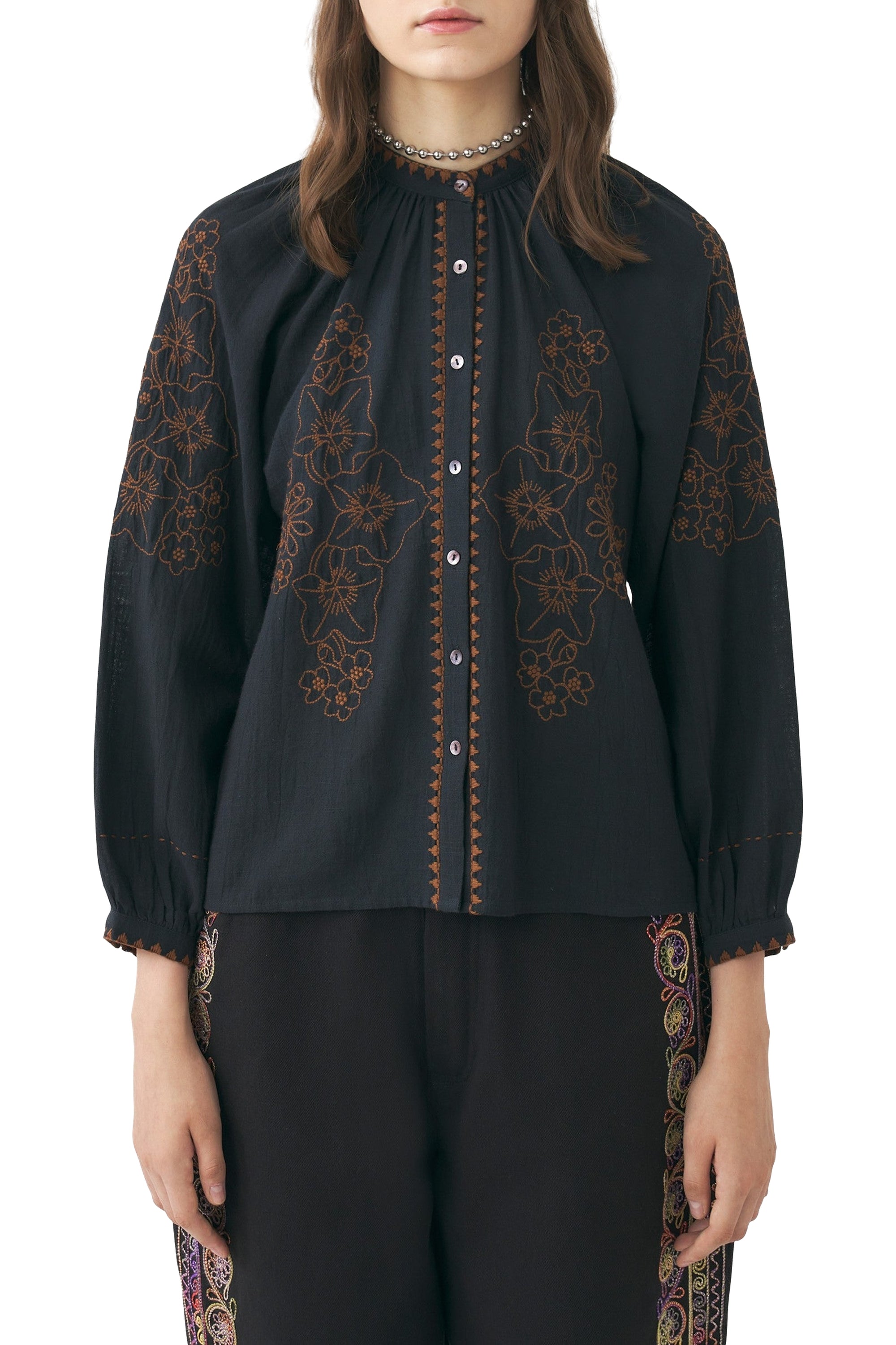 Blouse brodée Cindy - Fd Black