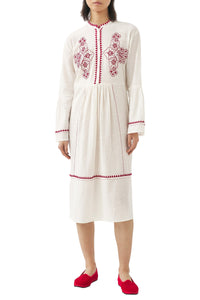 Robe brodée Cindy en lin mélangé - Cream