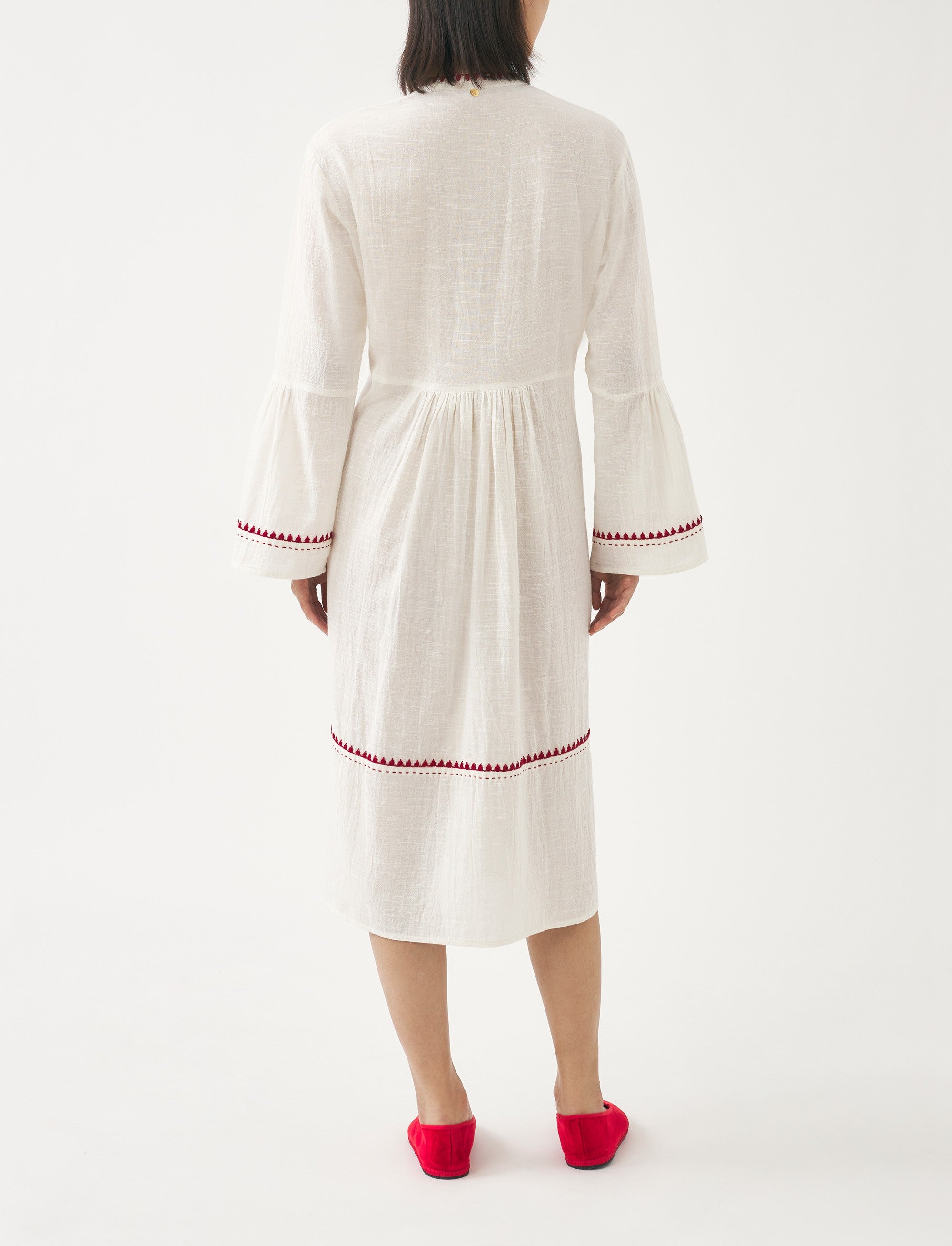 Robe brodée Cindy en lin mélangé - Cream