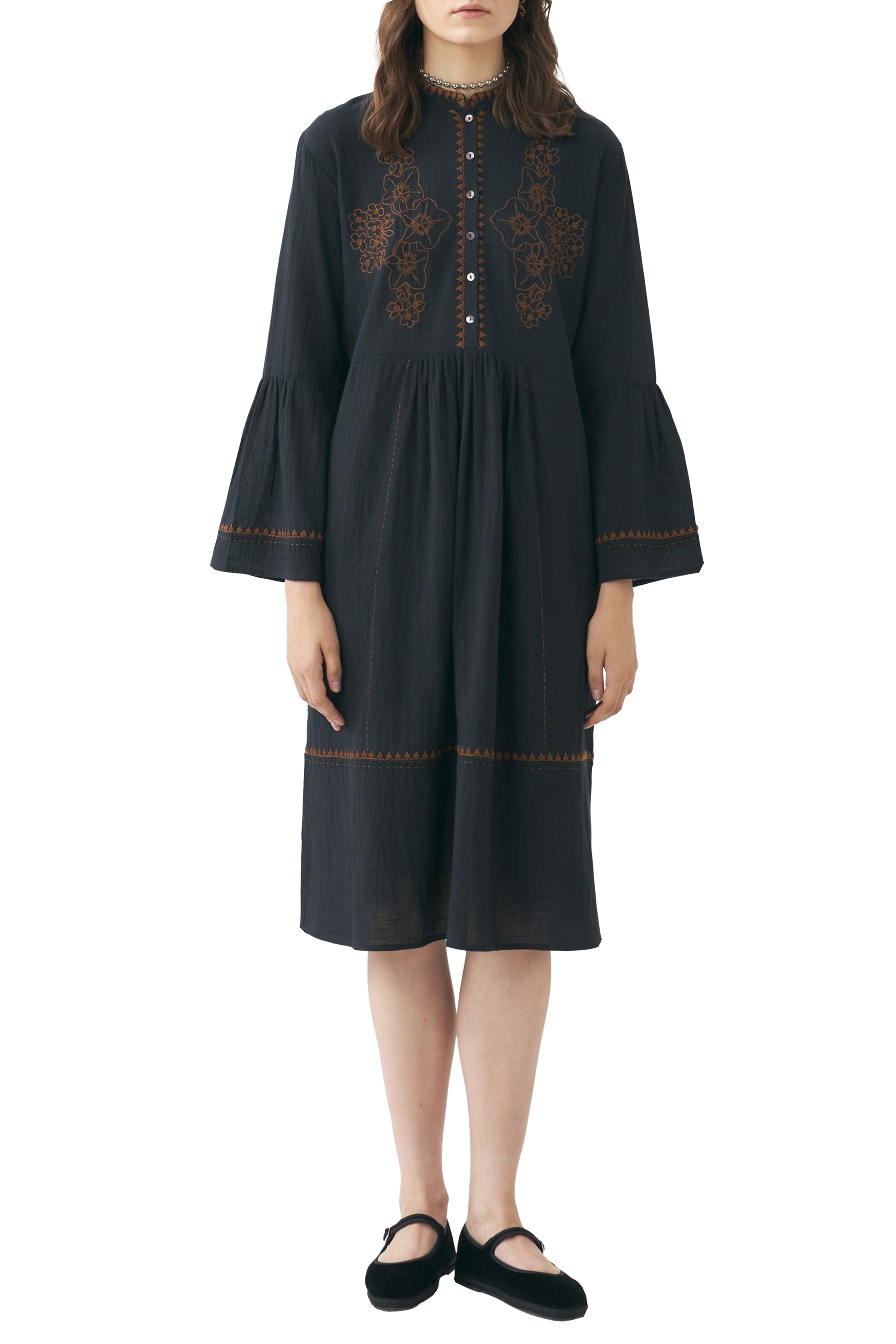 Robe brodée Cindy en lin mélangé - Fd Black