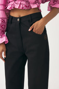 Pantalon oversize brodé Cindy - Black