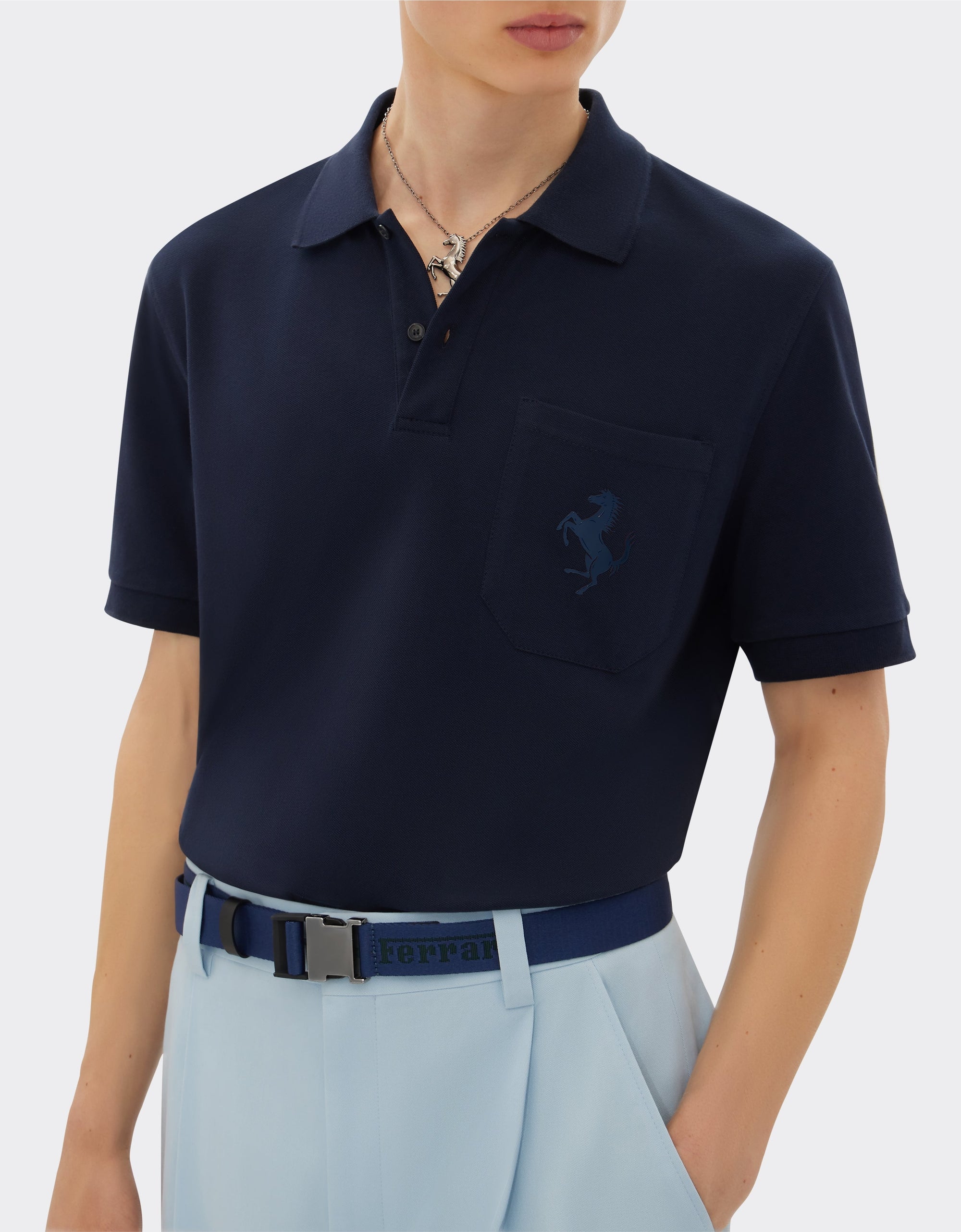 Polo shirt with Prancing Horse badge - Navy Blu
