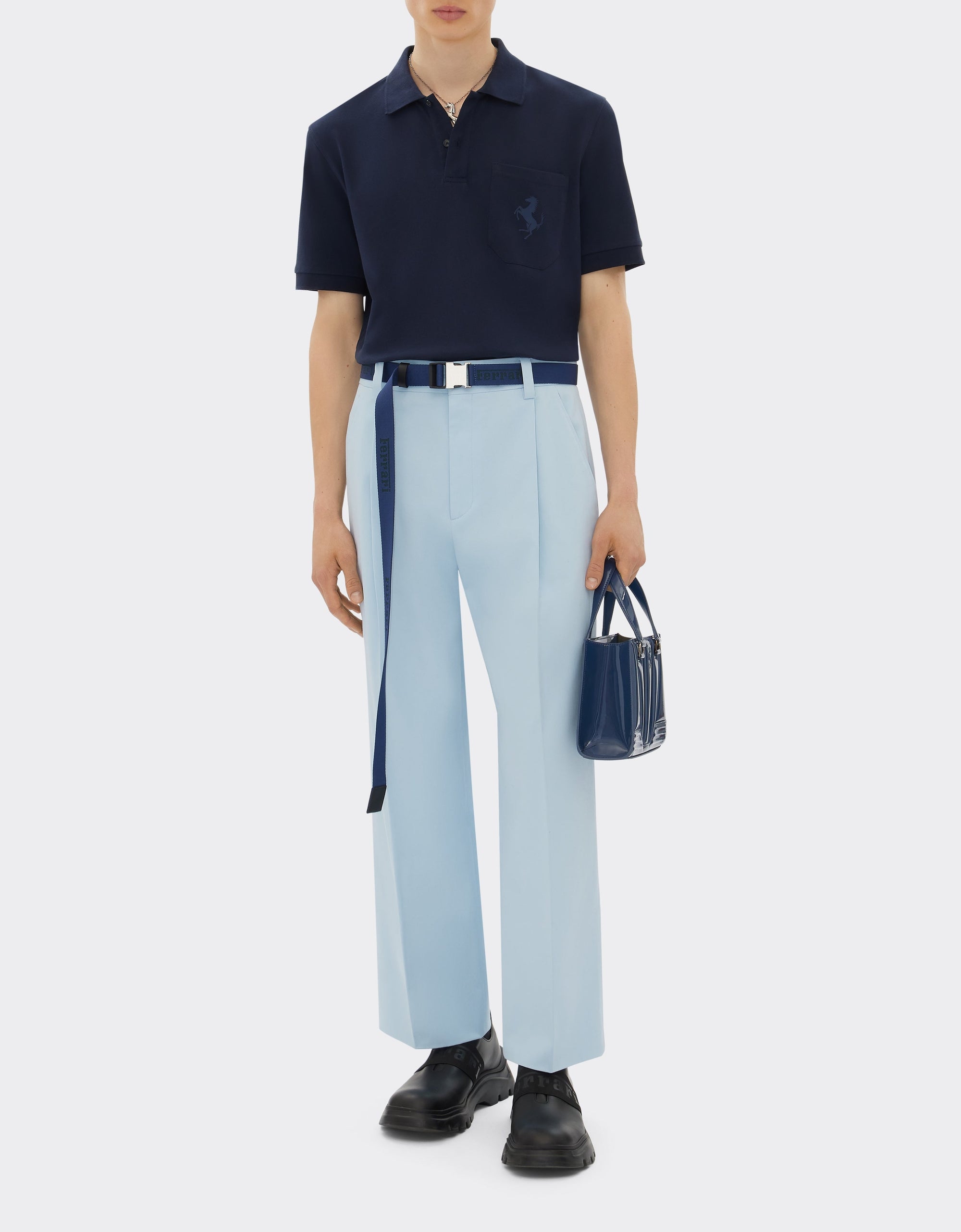 Polo shirt with Prancing Horse badge - Navy Blu