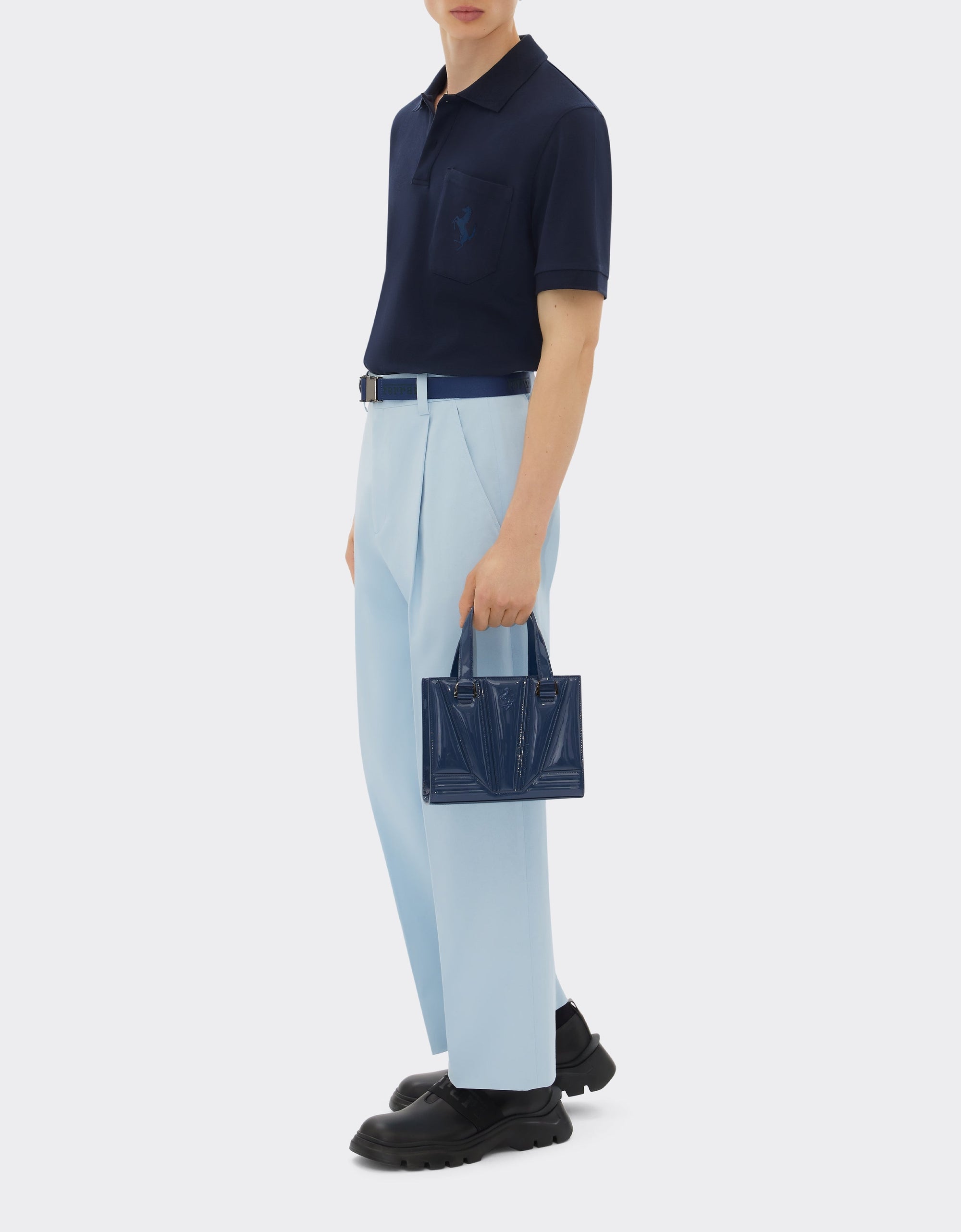 Polo shirt with Prancing Horse badge - Navy Blu
